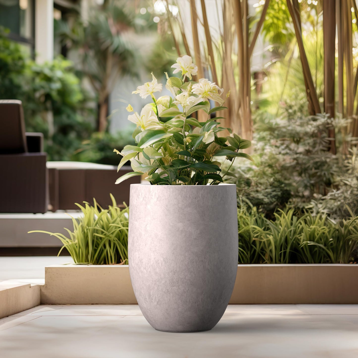 Kante Tall Concrete Planter, 21.7-Inch Height Weathered Concrete Large Indoor Outdoor Plant Pot with Drainage Hole for Patio Garden Home, Modern Decor for Flowers and Tree