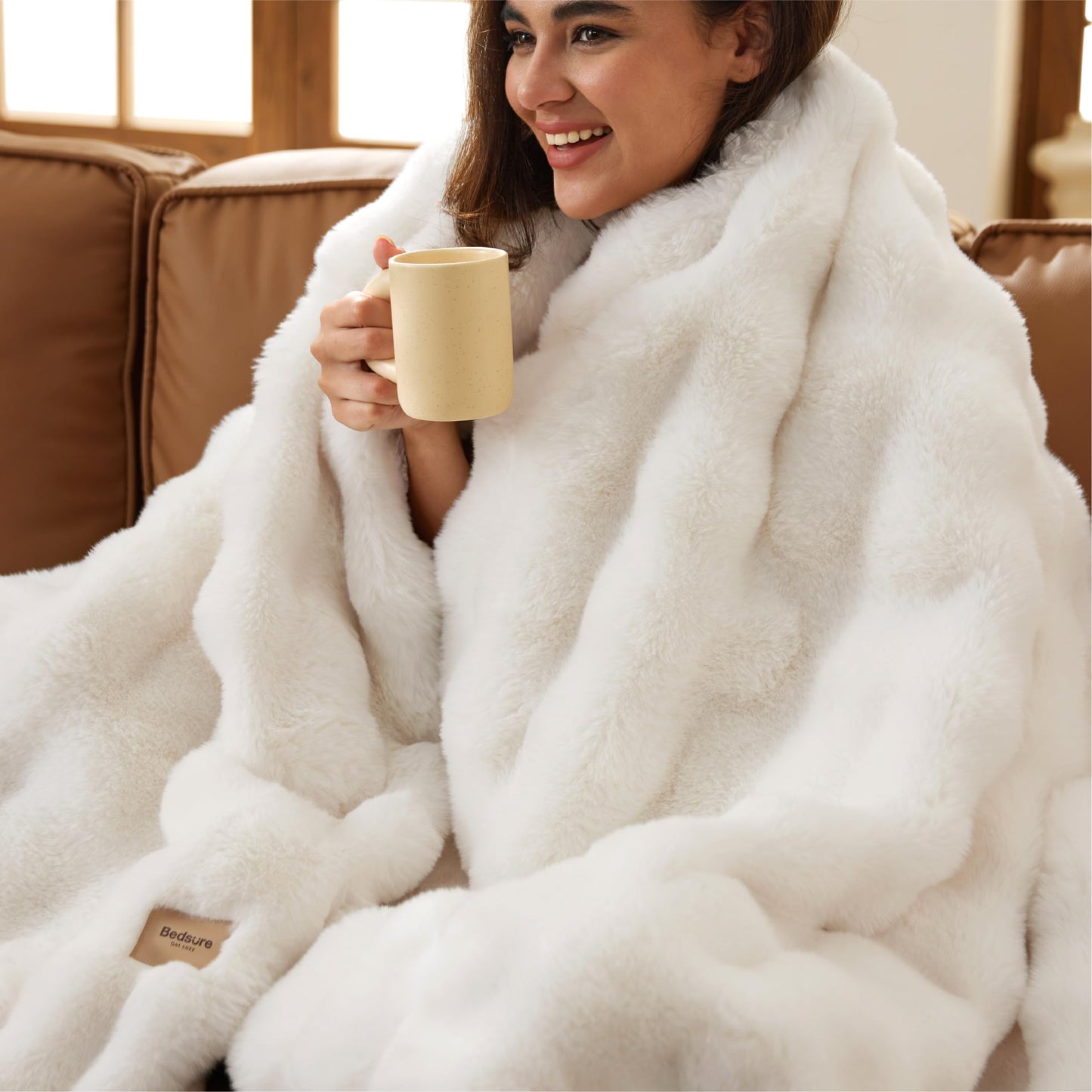 Bedsure GentleSoft Fluffy Fuzzy Tie-dye Taupe Throw Blanket for Bed, Soft Cozy Fleece Faux Fur Blanket for Couch, Taupe Room Decor Minky Velvet Sofa Cover, Women Gifts Thick Warm Plush Winter Bedding