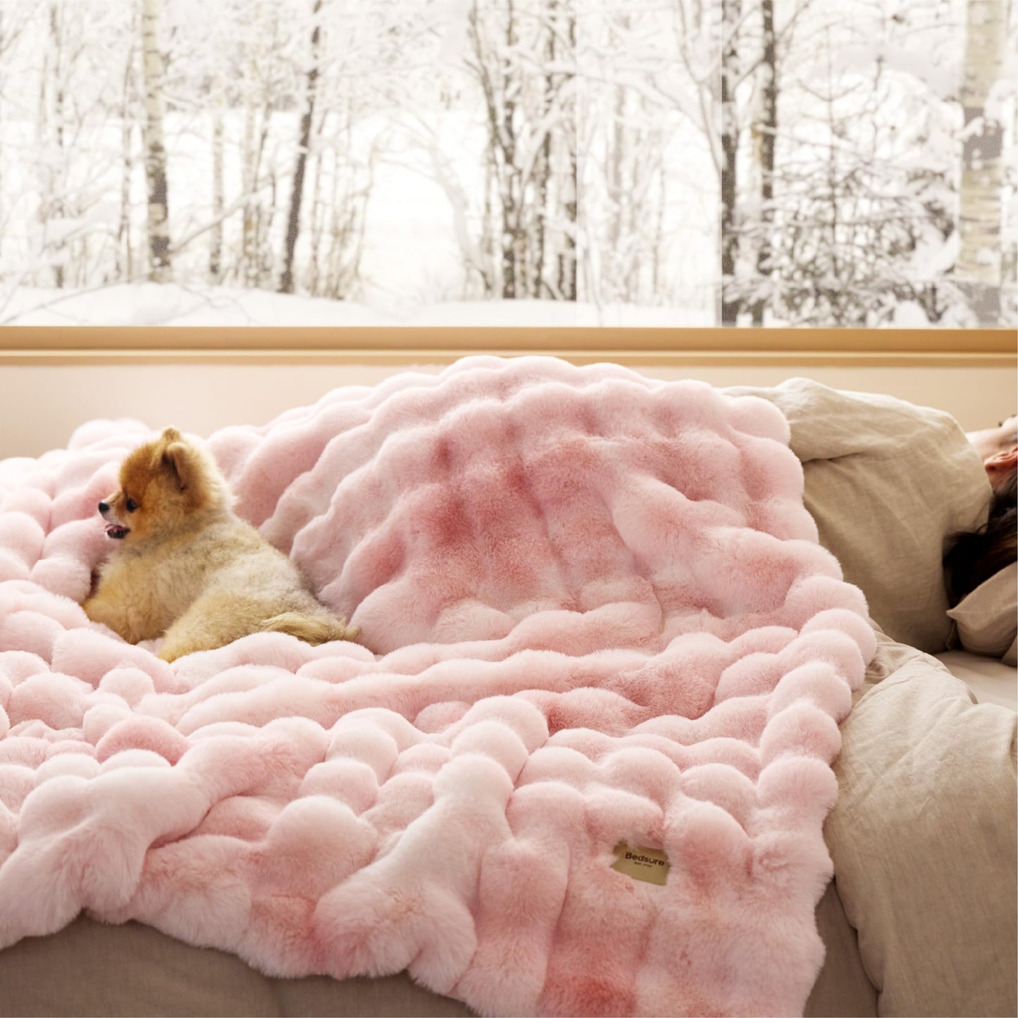 Bedsure GentleSoft Fluffy Fuzzy Tie-dye Taupe Throw Blanket for Bed, Soft Cozy Fleece Faux Fur Blanket for Couch, Taupe Room Decor Minky Velvet Sofa Cover, Women Gifts Thick Warm Plush Winter Bedding