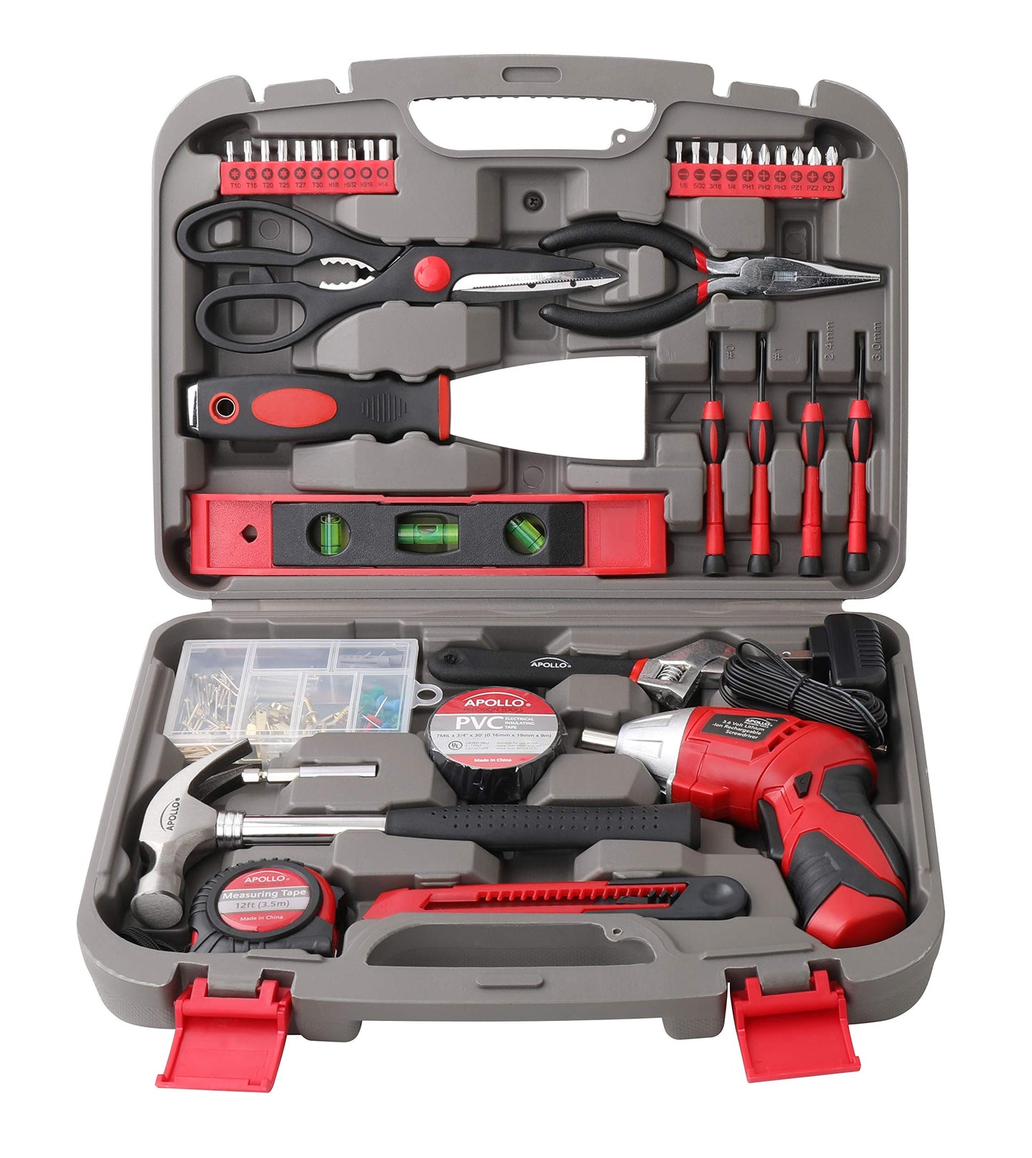 Apollo Tools Original 39 Piece General Household Tool Set in Toolbox Storage Case with Essential Hand Tools for Everyday Home Repairs, DIY and Crafts - Pink Ribbon - Pink - DT9706P