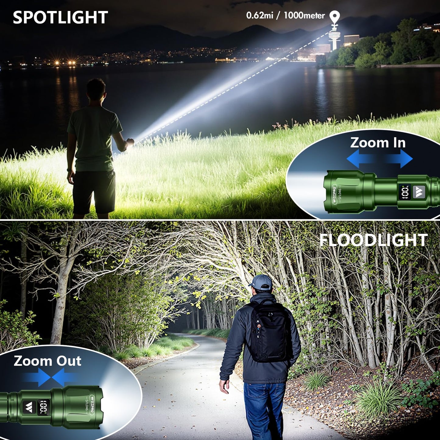 Wdtpro LED Rechargeable Flashlight 2Pack, 3Modes Super Bright High Lumens Flashlights, Zoomable Tactical Flashlight with LCD Display, IP65 Waterproof Flashlights for Home Emergency Camping & Gifts Men