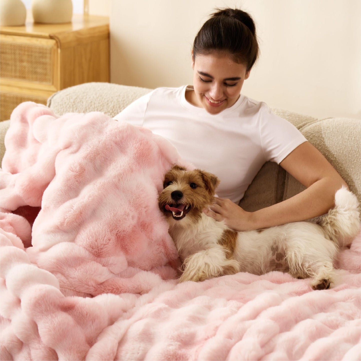 Bedsure GentleSoft Fluffy Fuzzy Tie-dye Taupe Throw Blanket for Bed, Soft Cozy Fleece Faux Fur Blanket for Couch, Taupe Room Decor Minky Velvet Sofa Cover, Women Gifts Thick Warm Plush Winter Bedding