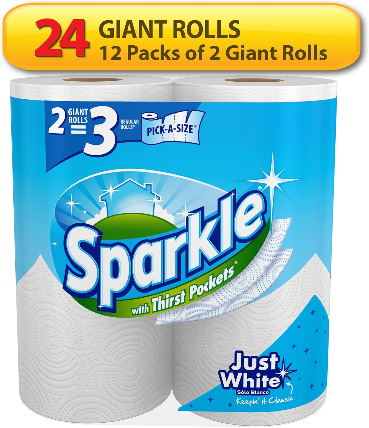 Sparkle Pick-A-Size Paper Towels, 6 Double Rolls (660 Sheets Total) - Strong 2-Ply Towels for Kitchen Cleanup and Everyday Messes