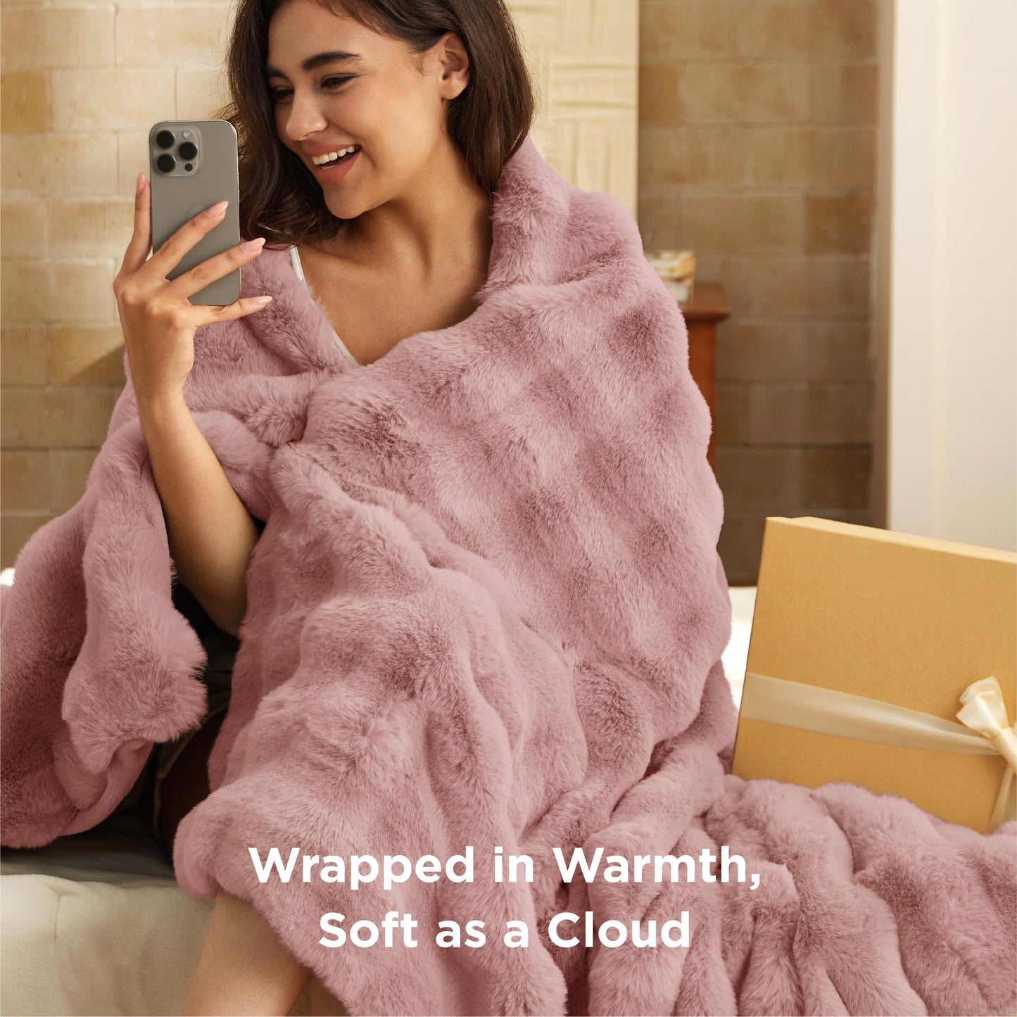 Bedsure GentleSoft Fluffy Fuzzy Tie-dye Taupe Throw Blanket for Bed, Soft Cozy Fleece Faux Fur Blanket for Couch, Taupe Room Decor Minky Velvet Sofa Cover, Women Gifts Thick Warm Plush Winter Bedding