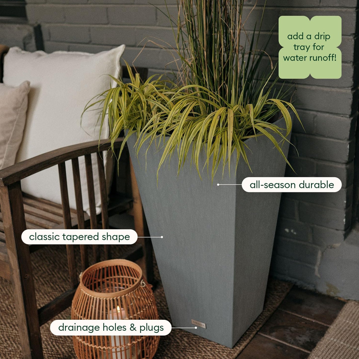 Veradek V-Resin Indoor/Outdoor Taper Planter, Set of 2 (30 inch, Black)