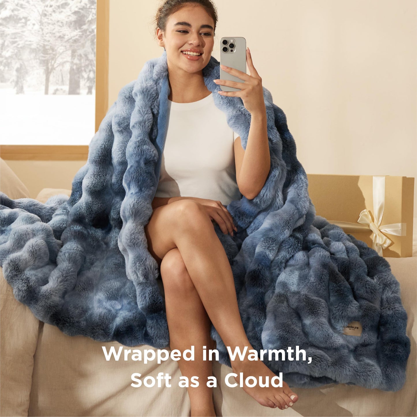 Bedsure GentleSoft Fluffy Fuzzy Tie-dye Taupe Throw Blanket for Bed, Soft Cozy Fleece Faux Fur Blanket for Couch, Taupe Room Decor Minky Velvet Sofa Cover, Women Gifts Thick Warm Plush Winter Bedding