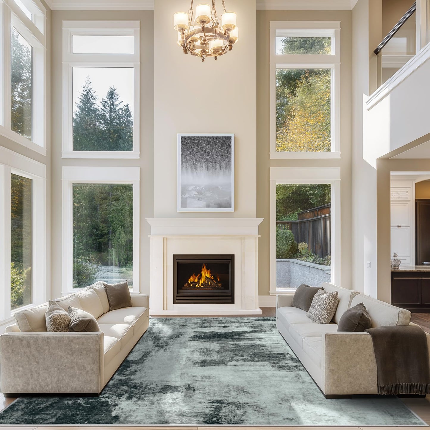 9x12 Area Rugs for Living Room Washable: Abstract Large Rug for Dining Room Bedroom Carpet Non Slip 9 by 12 Indoor Modern Nursery Home Office Blue Grey