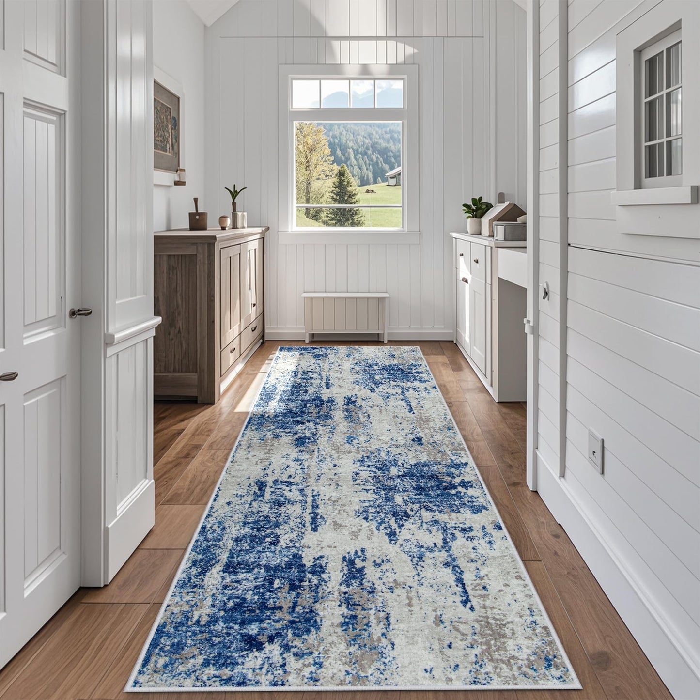 9x12 Area Rugs for Living Room Washable: Abstract Large Rug for Dining Room Bedroom Carpet Non Slip 9 by 12 Indoor Modern Nursery Home Office Blue Grey