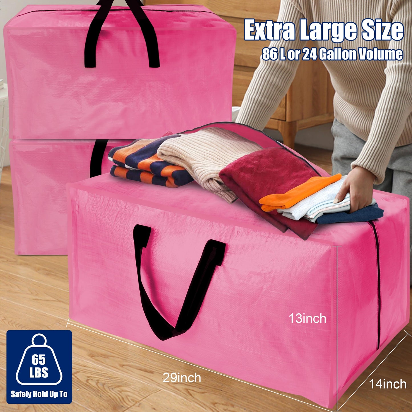 Cosy Family 8 Pack Heavy Duty Extra Large Moving Bags with Backpack Straps - Strong Handles & Zippers, Storage Totes For Space Saving, Fold Flat, Alternative to Moving Box (Set of 8, Blue)