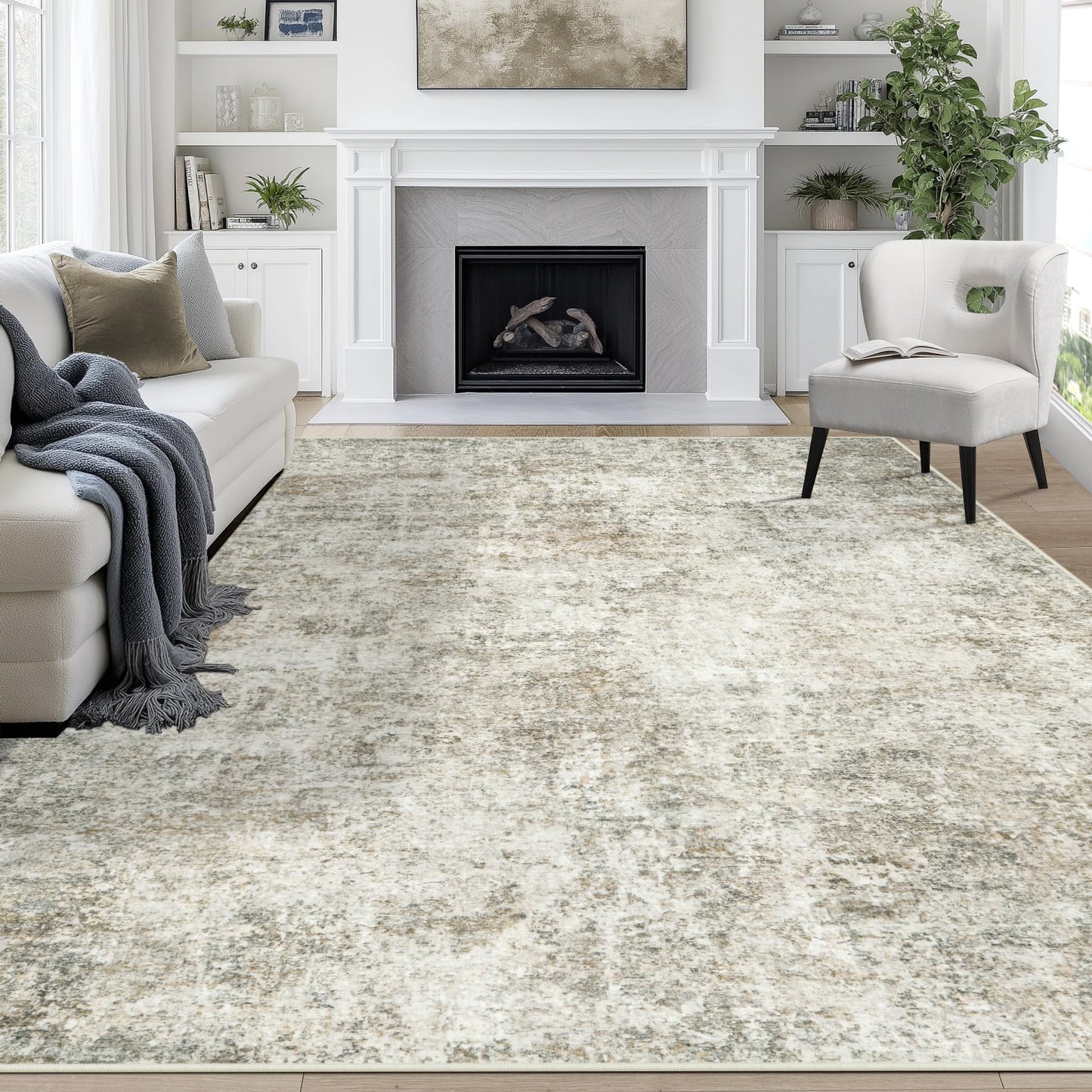 9x12 Area Rugs for Living Room Washable: Abstract Large Rug for Dining Room Bedroom Carpet Non Slip 9 by 12 Indoor Modern Nursery Home Office Blue Grey