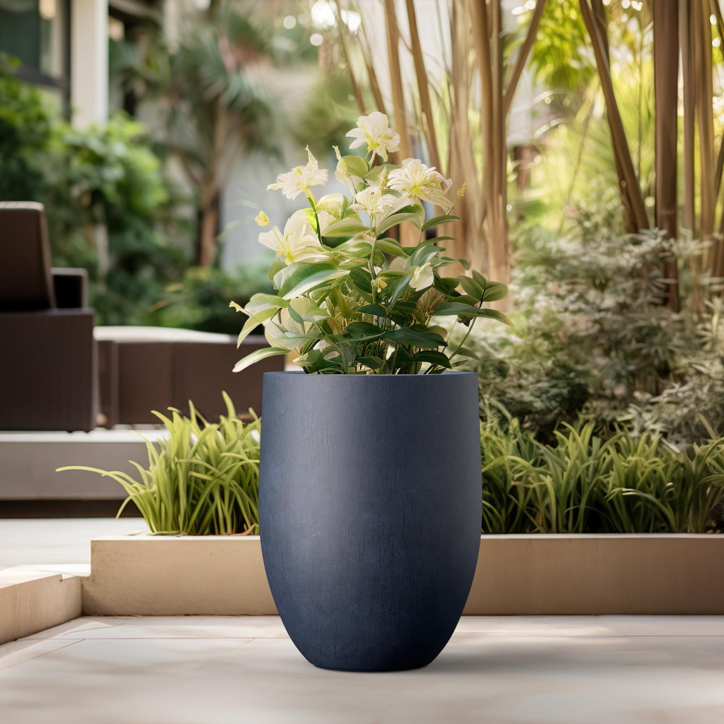 Kante Tall Concrete Planter, 21.7-Inch Height Weathered Concrete Large Indoor Outdoor Plant Pot with Drainage Hole for Patio Garden Home, Modern Decor for Flowers and Tree
