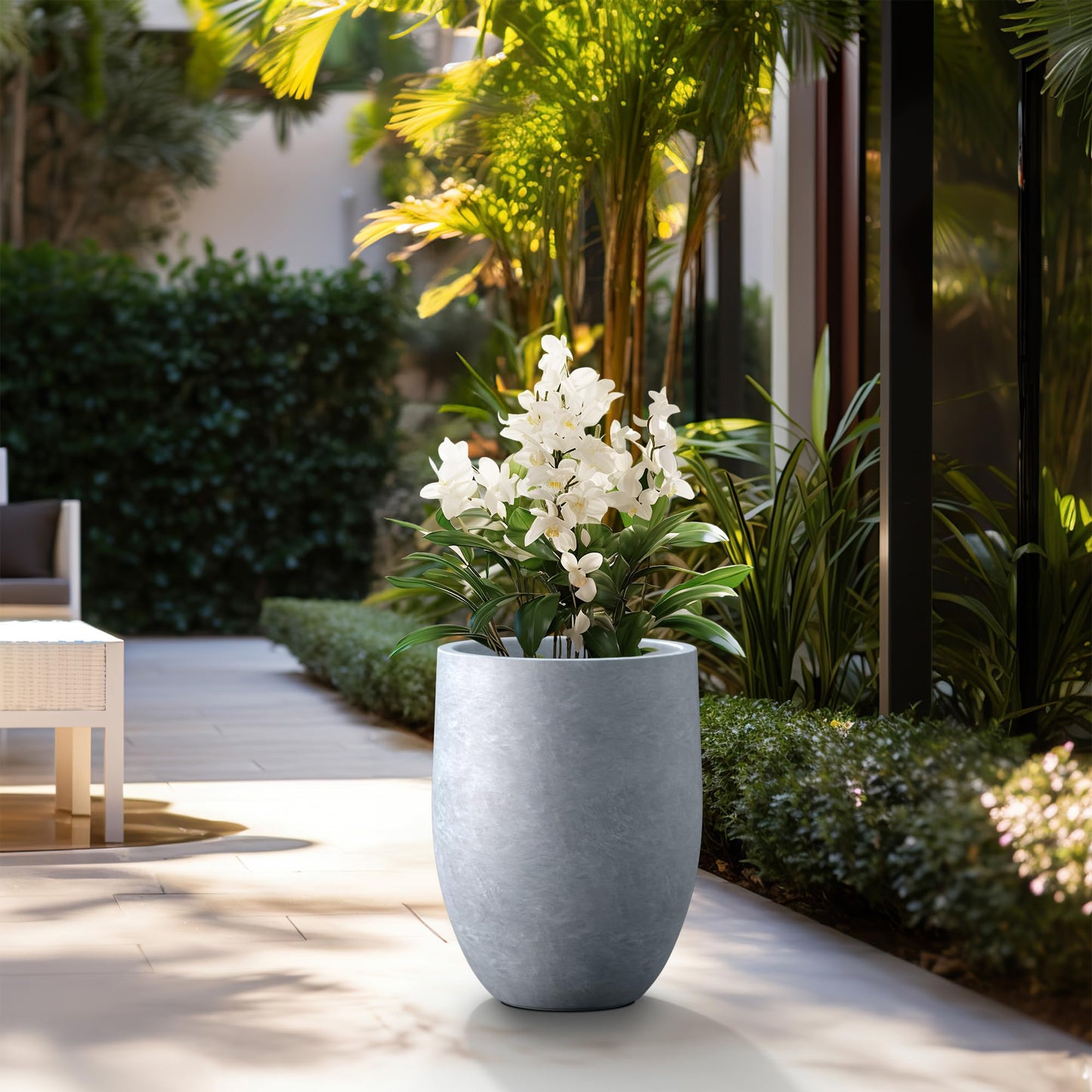 Kante Tall Concrete Planter, 21.7-Inch Height Weathered Concrete Large Indoor Outdoor Plant Pot with Drainage Hole for Patio Garden Home, Modern Decor for Flowers and Tree
