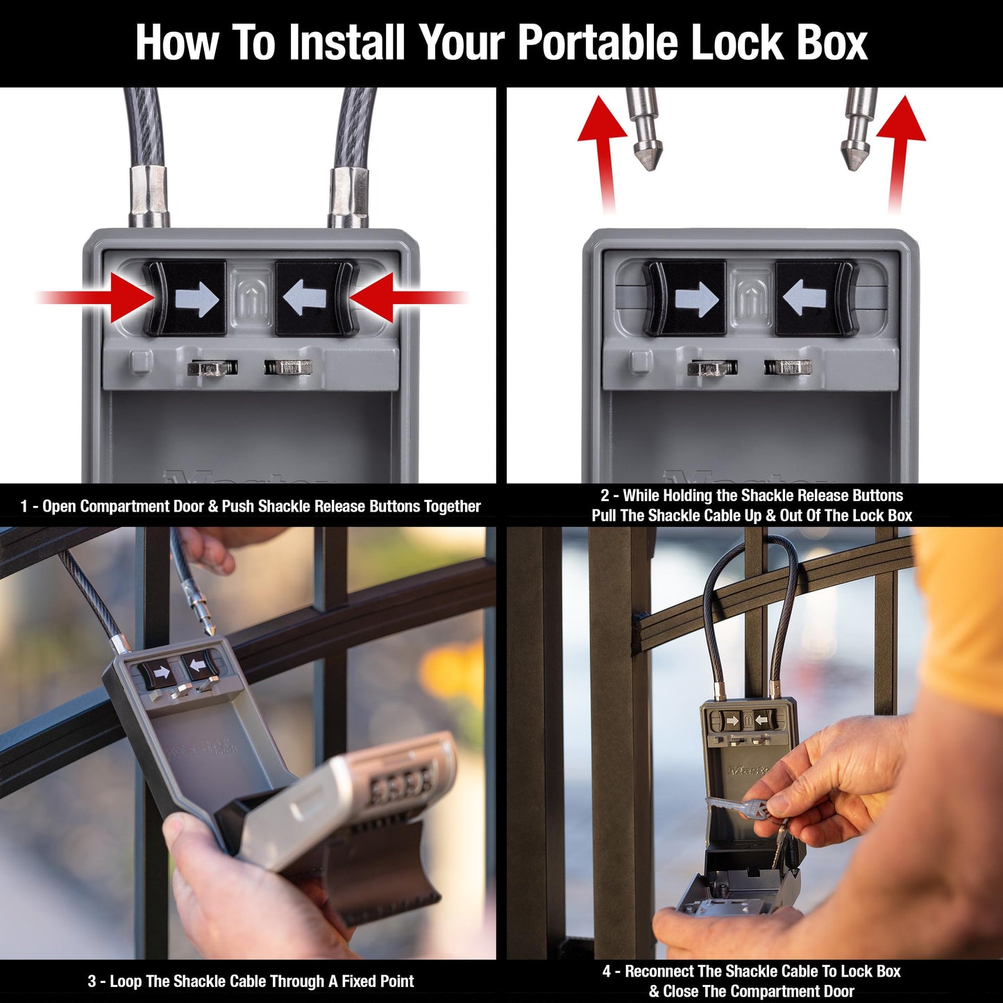 Master Lock Key Lock Box, Outdoor Lock Box for House Keys, Portable Combination Lockbox Resettable Code, 5400EC, Black