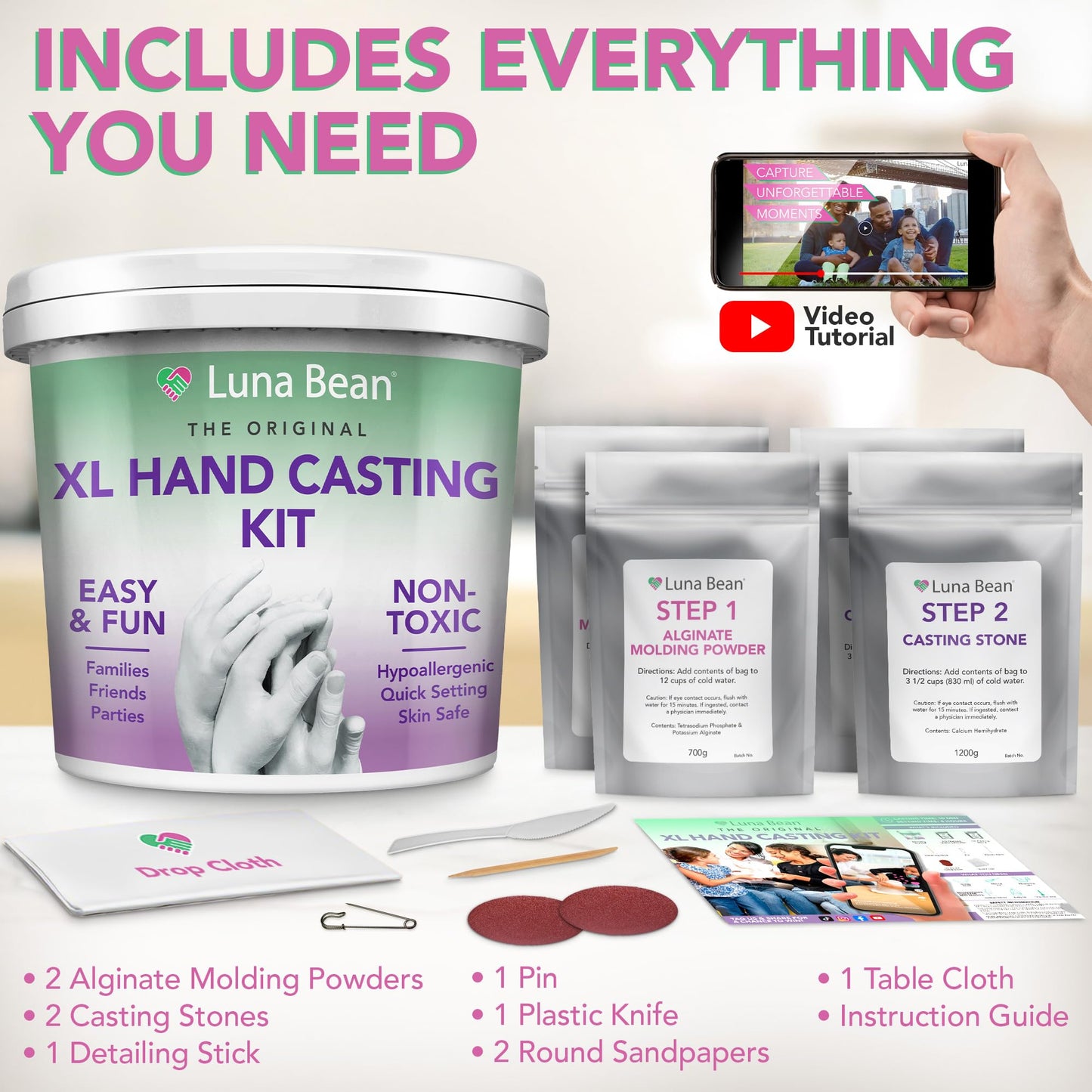Luna Bean Hand Casting Kit – The Original Hand Mold Kit – Mothers Day Gifts for Mom - Anniversary Engagement Gifts for Women Men Couples Wife Boyfriend Girlfriend Wedding Bridal Shower