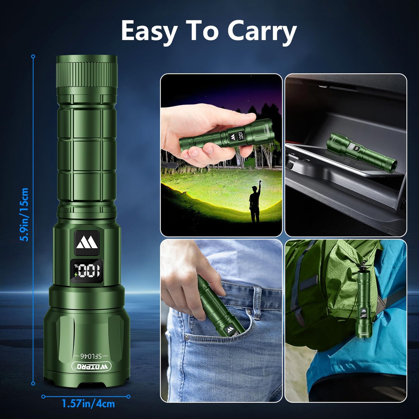 Wdtpro LED Rechargeable Flashlight 2Pack, 3Modes Super Bright High Lumens Flashlights, Zoomable Tactical Flashlight with LCD Display, IP65 Waterproof Flashlights for Home Emergency Camping & Gifts Men