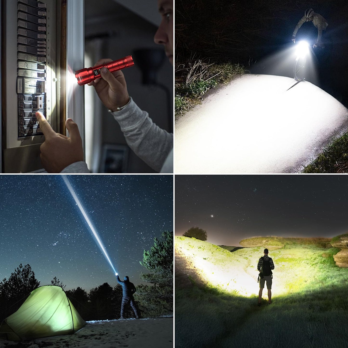 Wdtpro LED Rechargeable Flashlight 2Pack, 3Modes Super Bright High Lumens Flashlights, Zoomable Tactical Flashlight with LCD Display, IP65 Waterproof Flashlights for Home Emergency Camping & Gifts Men