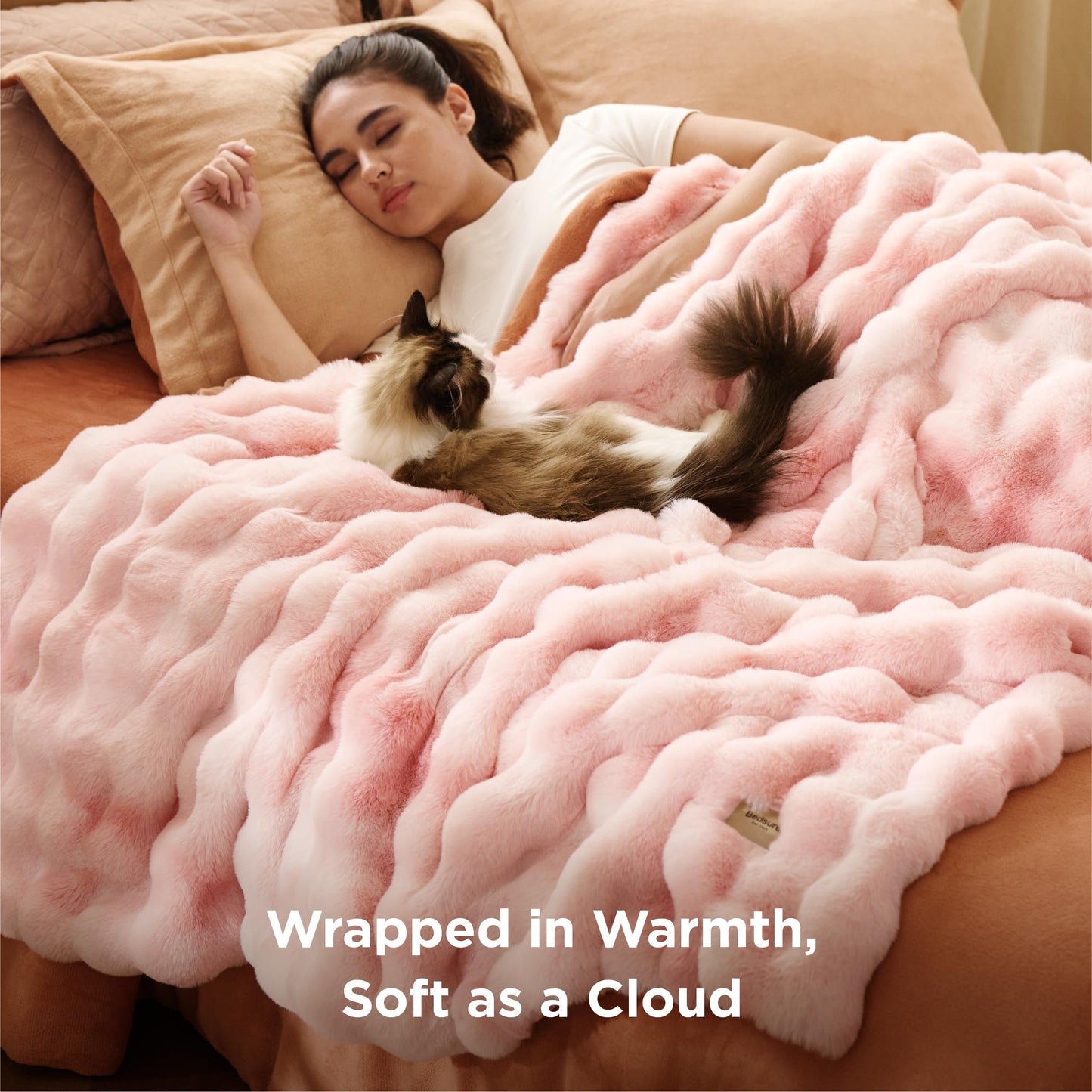 Bedsure GentleSoft Fluffy Fuzzy Tie-dye Taupe Throw Blanket for Bed, Soft Cozy Fleece Faux Fur Blanket for Couch, Taupe Room Decor Minky Velvet Sofa Cover, Women Gifts Thick Warm Plush Winter Bedding