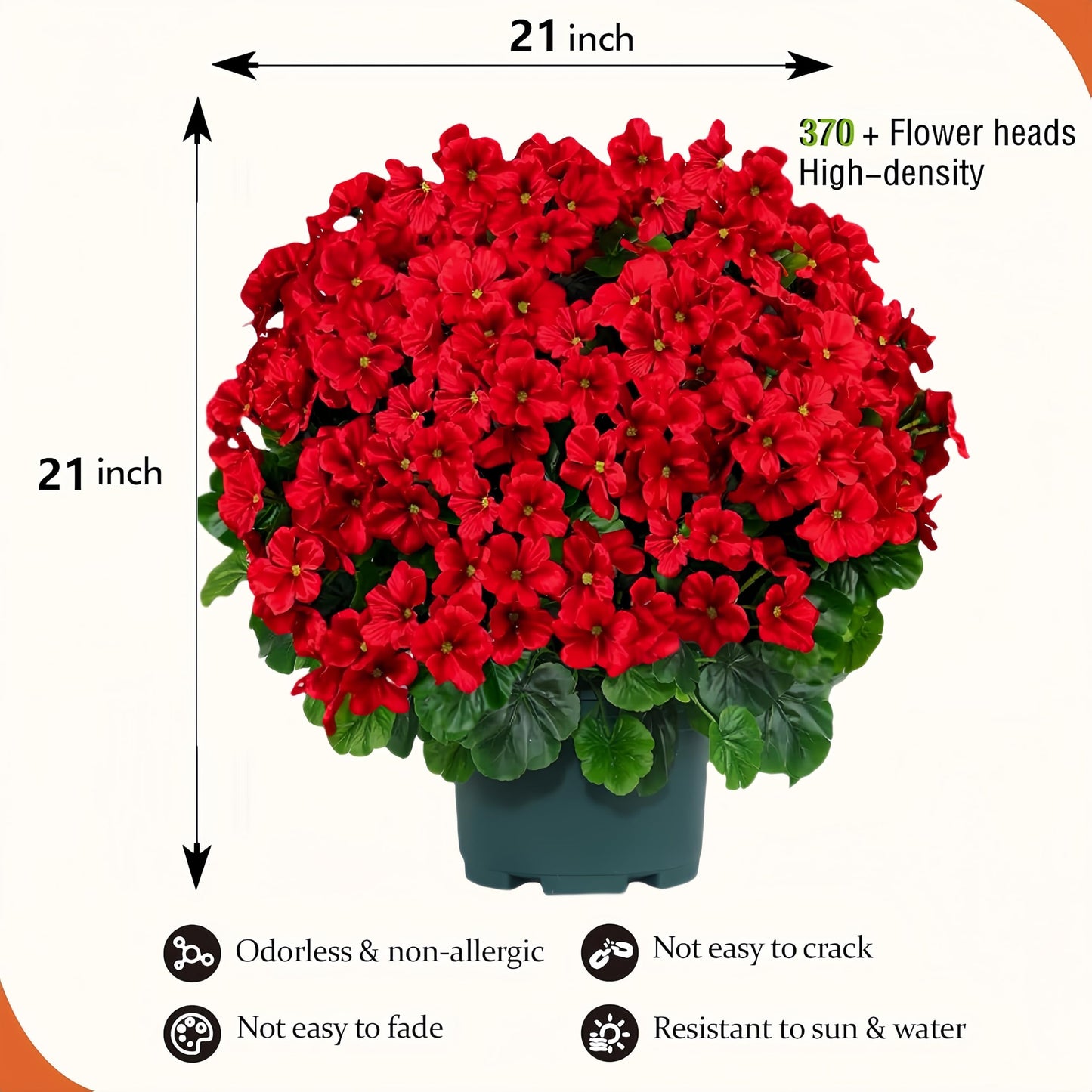 QIANYUN Artificial Geranium Bush – 20 Inch Outdoor Potted Artificial Plant for Front Porch, UV Resistant Faux Flower Bush for Garden, Yard & Patio Decor (2 Pack)