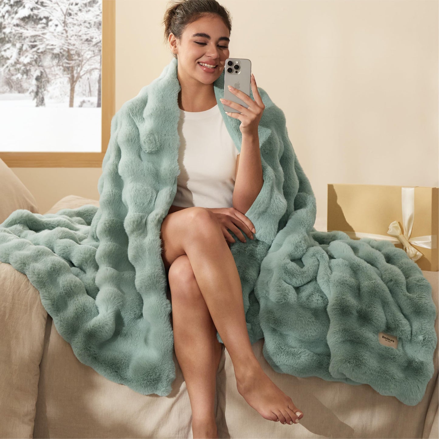 Bedsure GentleSoft Fluffy Fuzzy Tie-dye Taupe Throw Blanket for Bed, Soft Cozy Fleece Faux Fur Blanket for Couch, Taupe Room Decor Minky Velvet Sofa Cover, Women Gifts Thick Warm Plush Winter Bedding