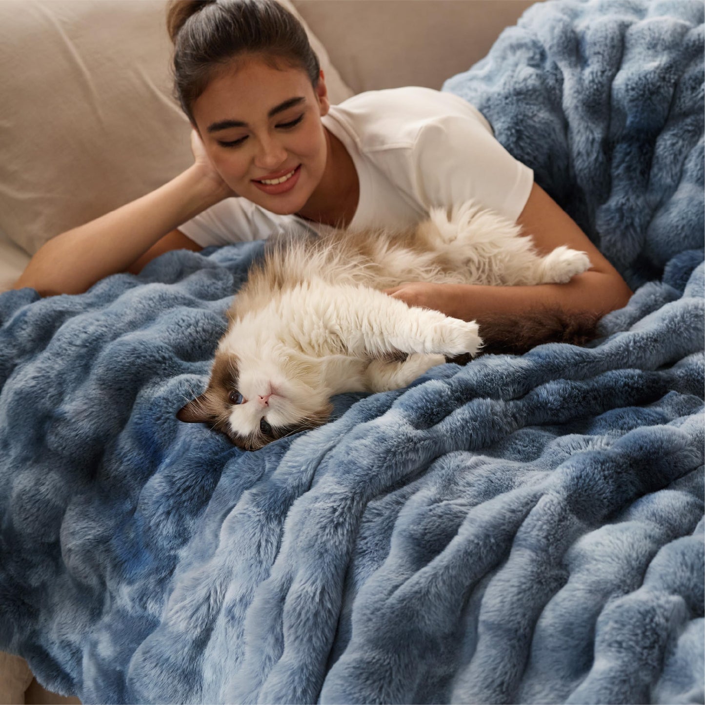 Bedsure GentleSoft Fluffy Fuzzy Tie-dye Taupe Throw Blanket for Bed, Soft Cozy Fleece Faux Fur Blanket for Couch, Taupe Room Decor Minky Velvet Sofa Cover, Women Gifts Thick Warm Plush Winter Bedding