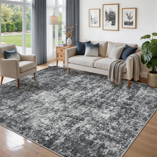 9x12 Area Rugs for Living Room Washable: Abstract Large Rug for Dining Room Bedroom Carpet Non Slip 9 by 12 Indoor Modern Nursery Home Office Blue Grey
