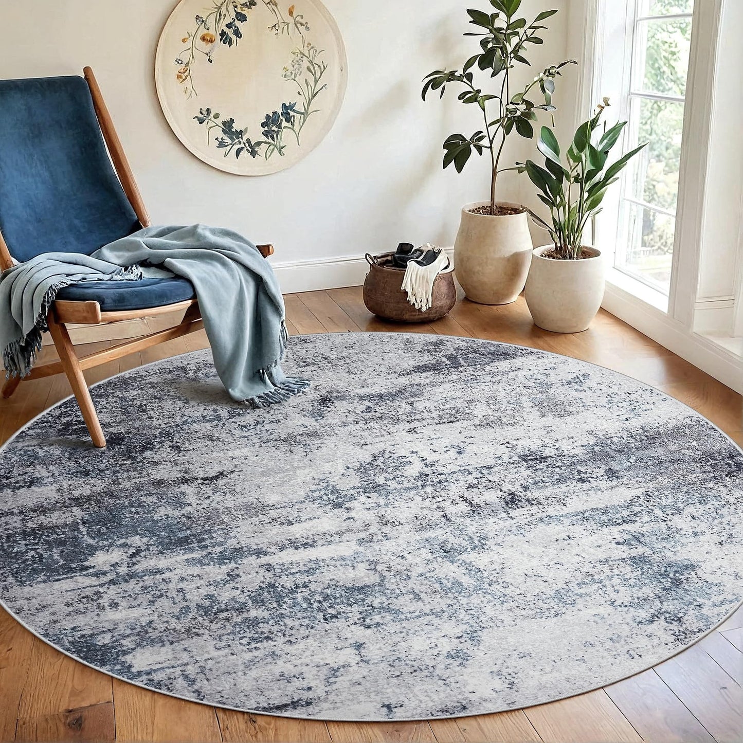 9x12 Area Rugs for Living Room Washable: Abstract Large Rug for Dining Room Bedroom Carpet Non Slip 9 by 12 Indoor Modern Nursery Home Office Blue Grey