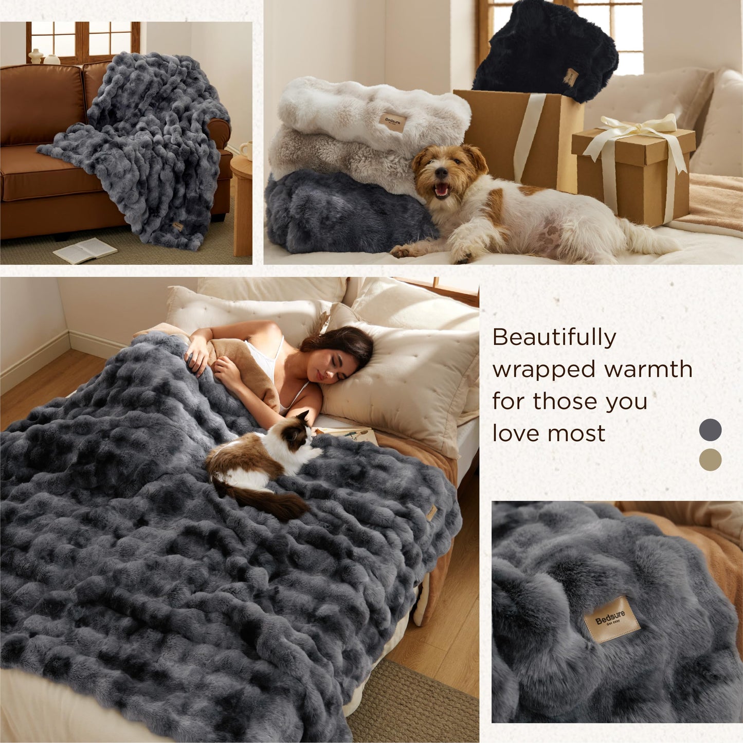 Bedsure GentleSoft Fluffy Fuzzy Tie-dye Taupe Throw Blanket for Bed, Soft Cozy Fleece Faux Fur Blanket for Couch, Taupe Room Decor Minky Velvet Sofa Cover, Women Gifts Thick Warm Plush Winter Bedding