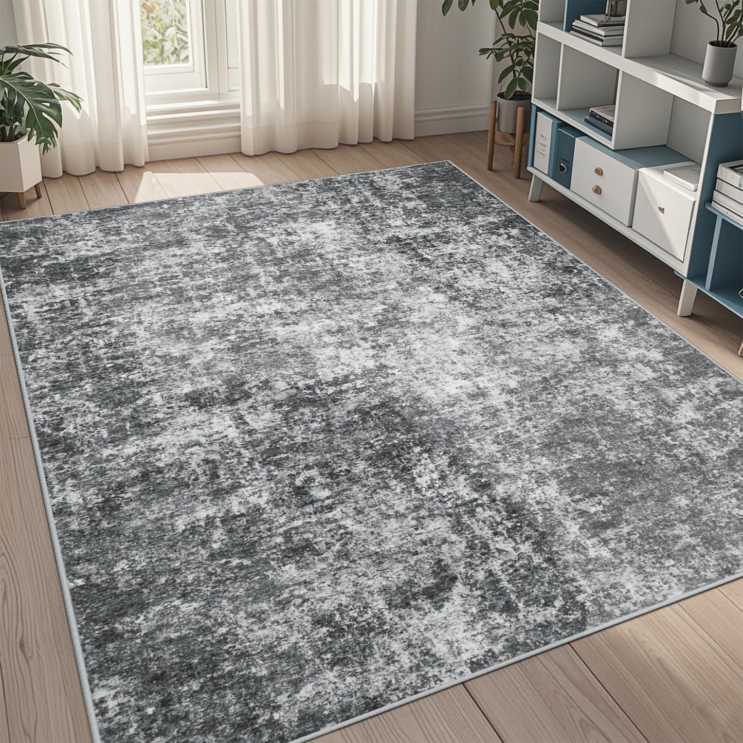 9x12 Area Rugs for Living Room Washable: Abstract Large Rug for Dining Room Bedroom Carpet Non Slip 9 by 12 Indoor Modern Nursery Home Office Blue Grey