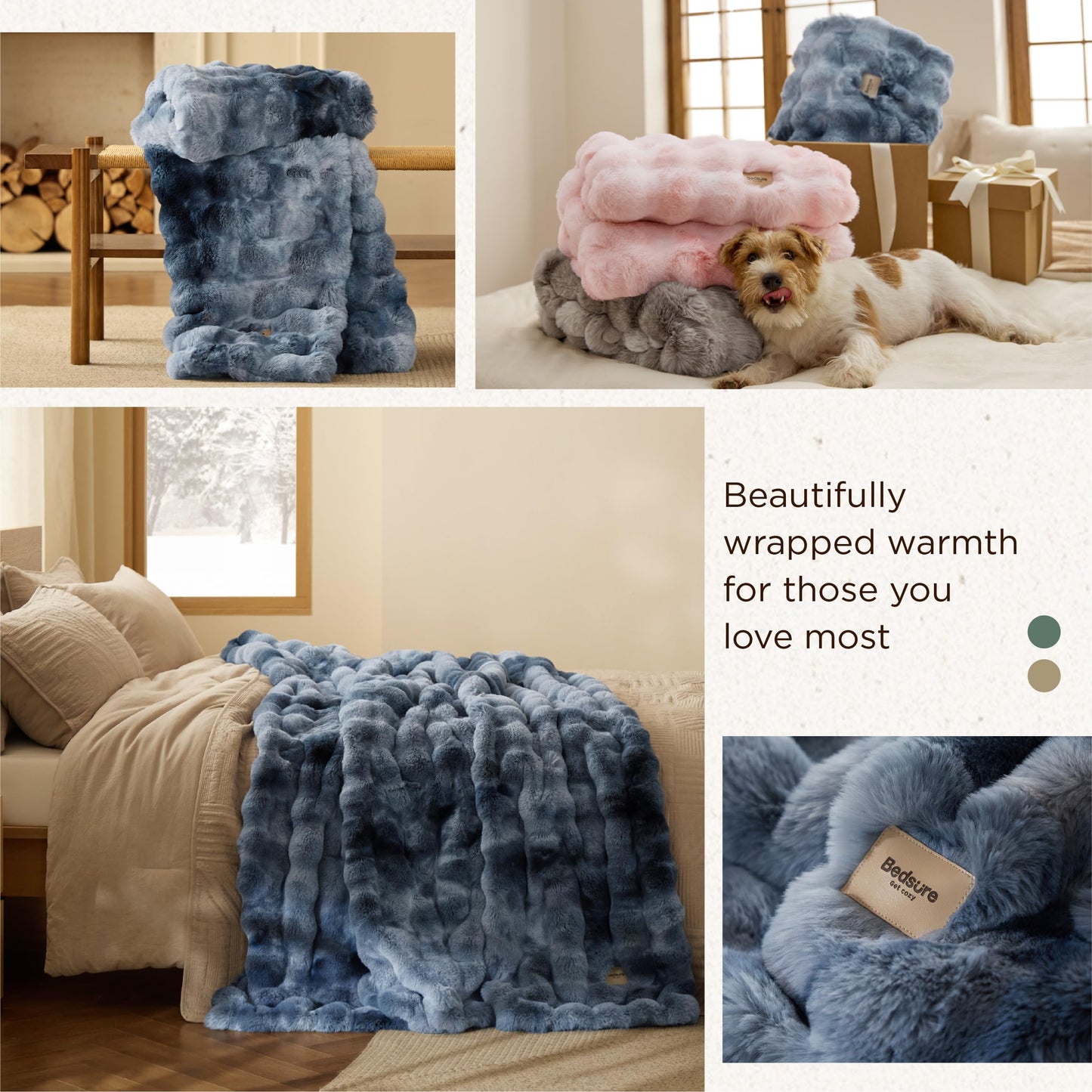 Bedsure GentleSoft Fluffy Fuzzy Tie-dye Taupe Throw Blanket for Bed, Soft Cozy Fleece Faux Fur Blanket for Couch, Taupe Room Decor Minky Velvet Sofa Cover, Women Gifts Thick Warm Plush Winter Bedding