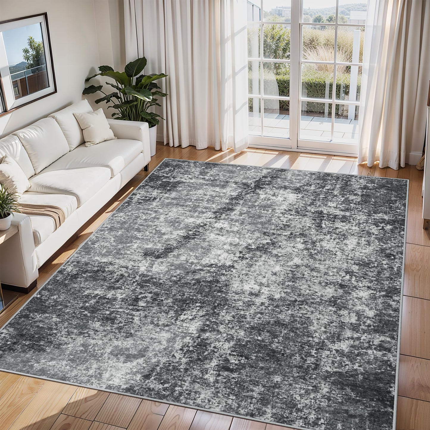9x12 Area Rugs for Living Room Washable: Abstract Large Rug for Dining Room Bedroom Carpet Non Slip 9 by 12 Indoor Modern Nursery Home Office Blue Grey
