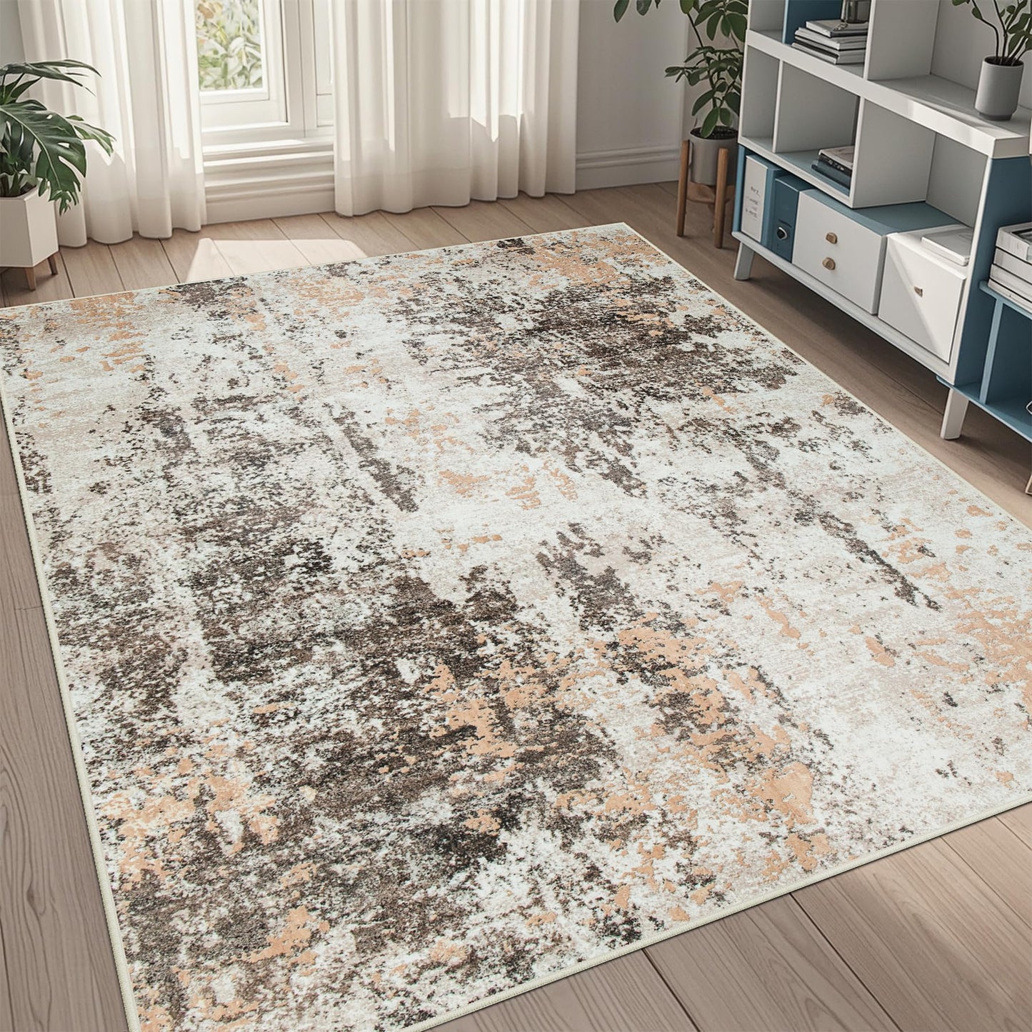 9x12 Area Rugs for Living Room Washable: Abstract Large Rug for Dining Room Bedroom Carpet Non Slip 9 by 12 Indoor Modern Nursery Home Office Blue Grey