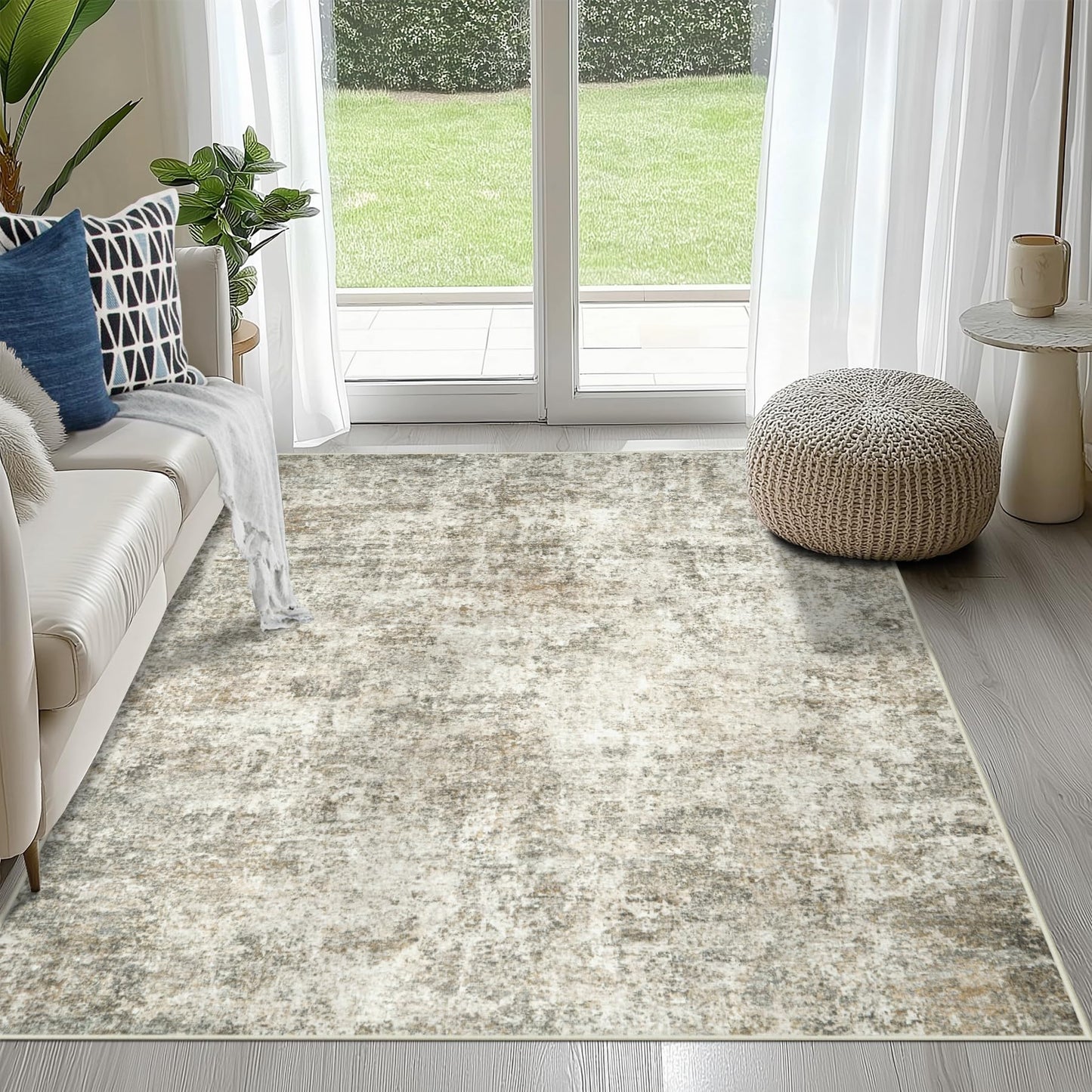 9x12 Area Rugs for Living Room Washable: Abstract Large Rug for Dining Room Bedroom Carpet Non Slip 9 by 12 Indoor Modern Nursery Home Office Blue Grey