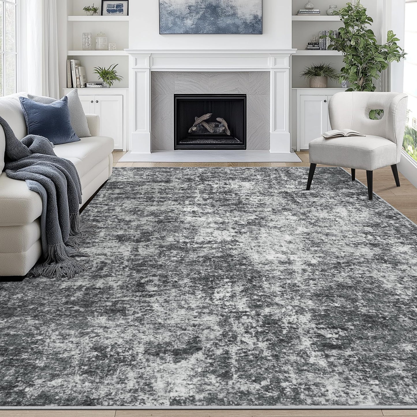 9x12 Area Rugs for Living Room Washable: Abstract Large Rug for Dining Room Bedroom Carpet Non Slip 9 by 12 Indoor Modern Nursery Home Office Blue Grey