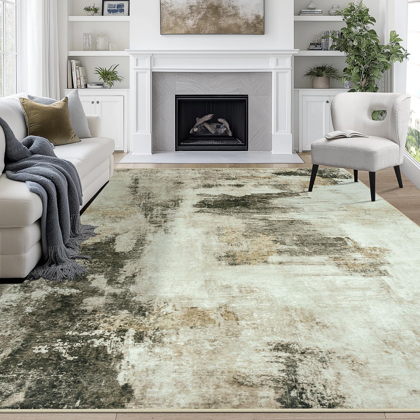 9x12 Area Rugs for Living Room Washable: Abstract Large Rug for Dining Room Bedroom Carpet Non Slip 9 by 12 Indoor Modern Nursery Home Office Blue Grey