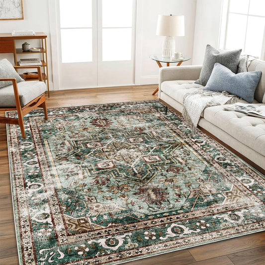 CHAMPLANT Area Rug 4x6 Washable Rug Gray Vintage Traditional Floor Cover Foldable Thin Retro Accent Indoor Distressed Non Slip Carpet Floral Print Mat Bedroom Living Room Bathroom
