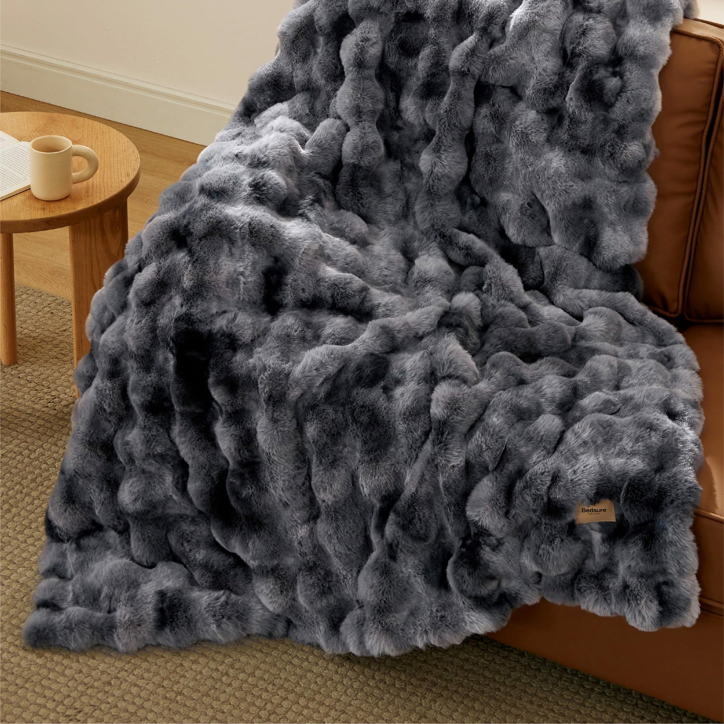 Bedsure GentleSoft Fluffy Fuzzy Tie-dye Taupe Throw Blanket for Bed, Soft Cozy Fleece Faux Fur Blanket for Couch, Taupe Room Decor Minky Velvet Sofa Cover, Women Gifts Thick Warm Plush Winter Bedding
