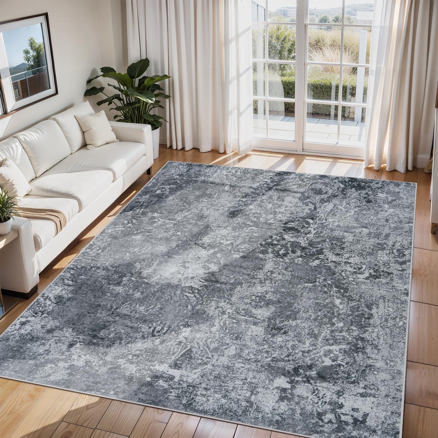9x12 Area Rugs for Living Room Washable: Abstract Large Rug for Dining Room Bedroom Carpet Non Slip 9 by 12 Indoor Modern Nursery Home Office Blue Grey