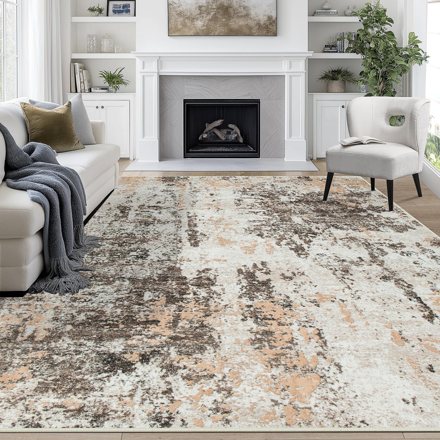 9x12 Area Rugs for Living Room Washable: Abstract Large Rug for Dining Room Bedroom Carpet Non Slip 9 by 12 Indoor Modern Nursery Home Office Blue Grey