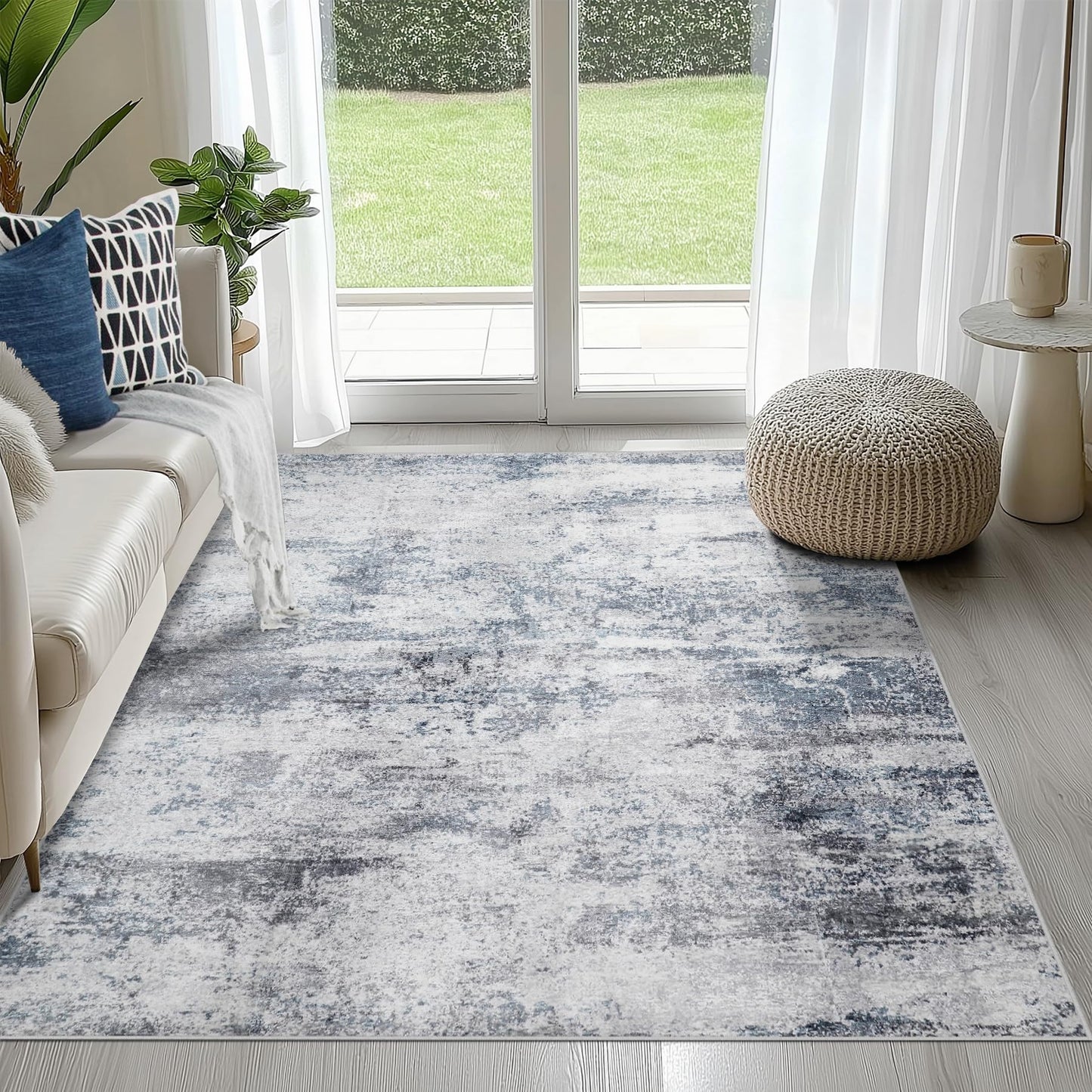 9x12 Area Rugs for Living Room Washable: Abstract Large Rug for Dining Room Bedroom Carpet Non Slip 9 by 12 Indoor Modern Nursery Home Office Blue Grey