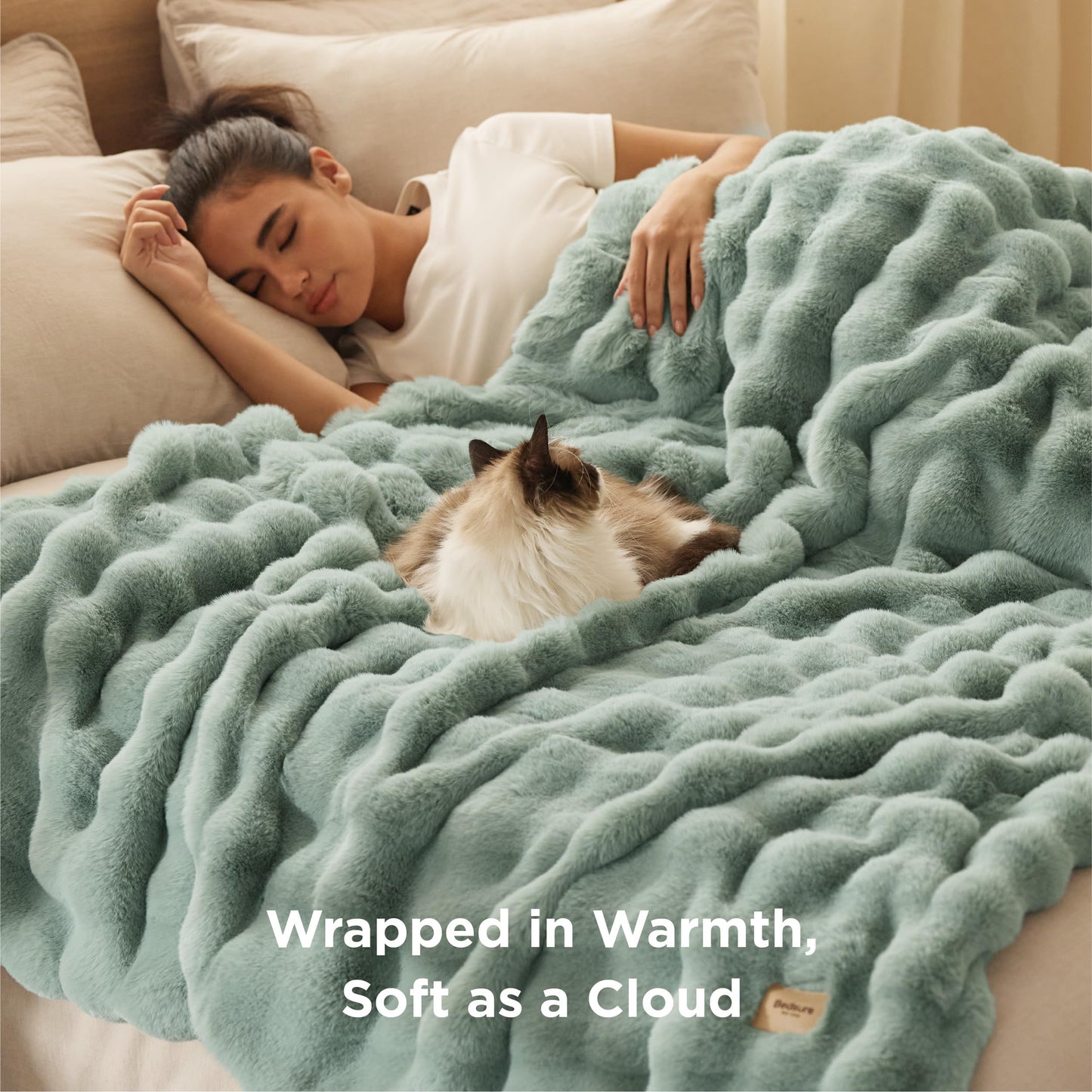 Bedsure GentleSoft Fluffy Fuzzy Tie-dye Taupe Throw Blanket for Bed, Soft Cozy Fleece Faux Fur Blanket for Couch, Taupe Room Decor Minky Velvet Sofa Cover, Women Gifts Thick Warm Plush Winter Bedding