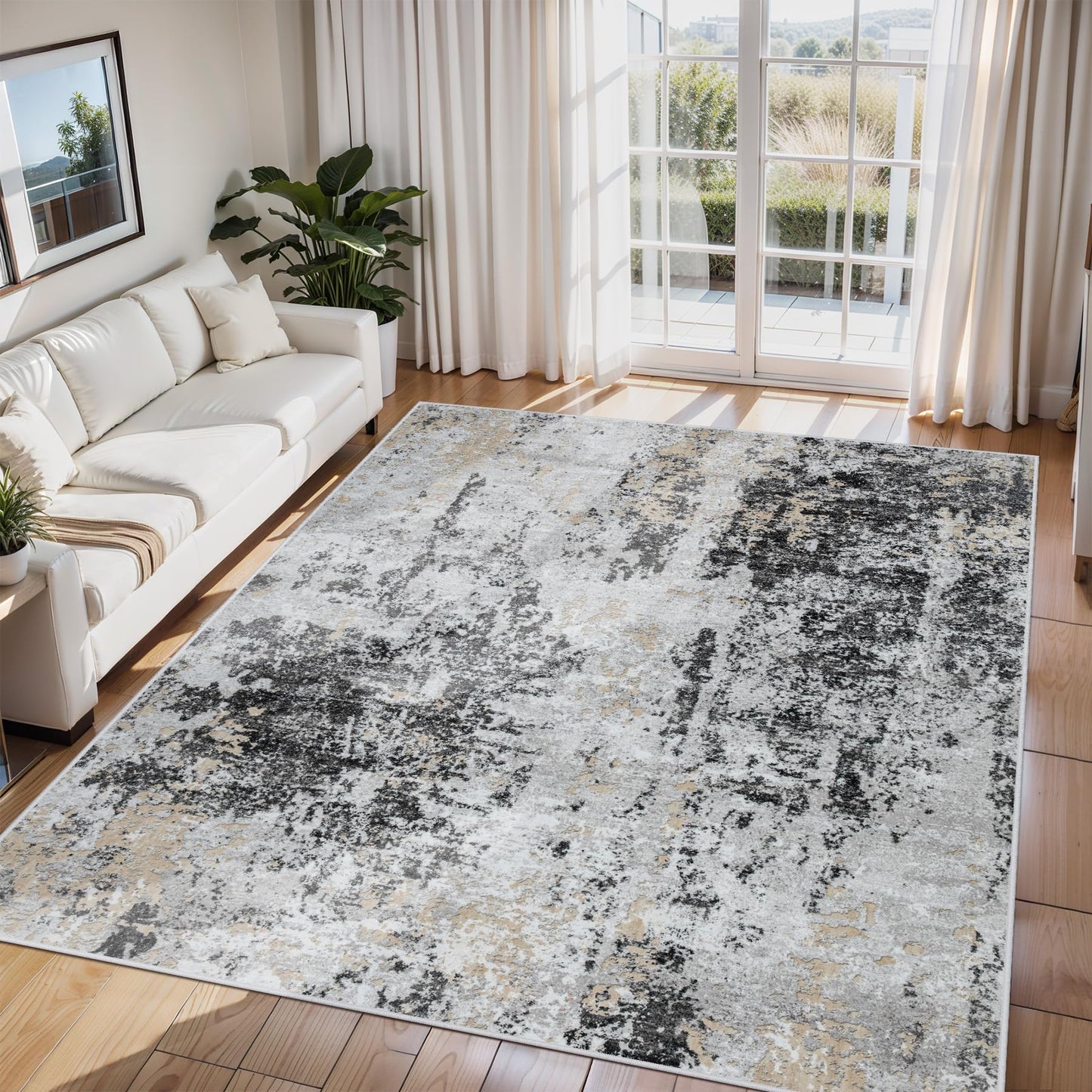 9x12 Area Rugs for Living Room Washable: Abstract Large Rug for Dining Room Bedroom Carpet Non Slip 9 by 12 Indoor Modern Nursery Home Office Blue Grey