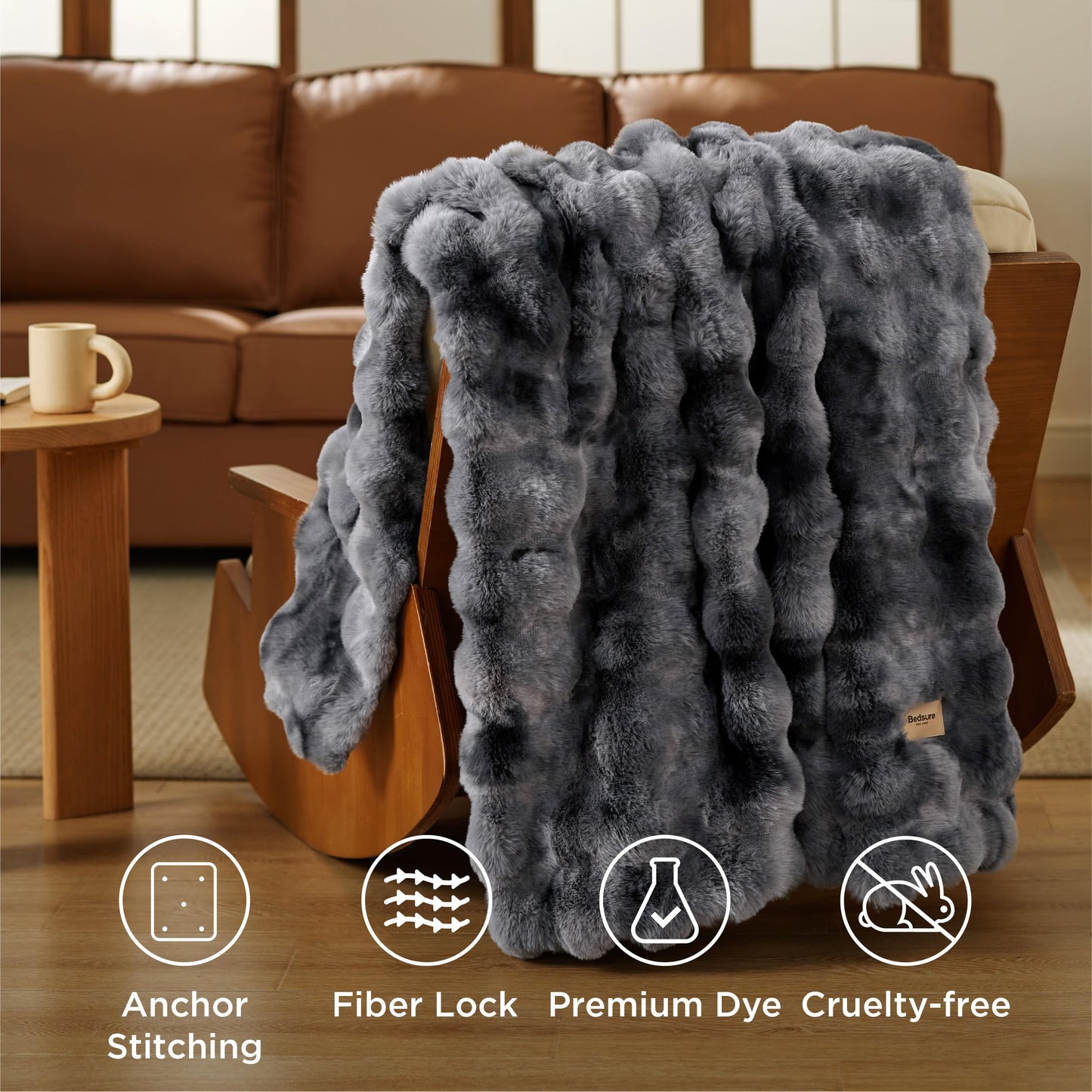 Bedsure GentleSoft Fluffy Fuzzy Tie-dye Taupe Throw Blanket for Bed, Soft Cozy Fleece Faux Fur Blanket for Couch, Taupe Room Decor Minky Velvet Sofa Cover, Women Gifts Thick Warm Plush Winter Bedding