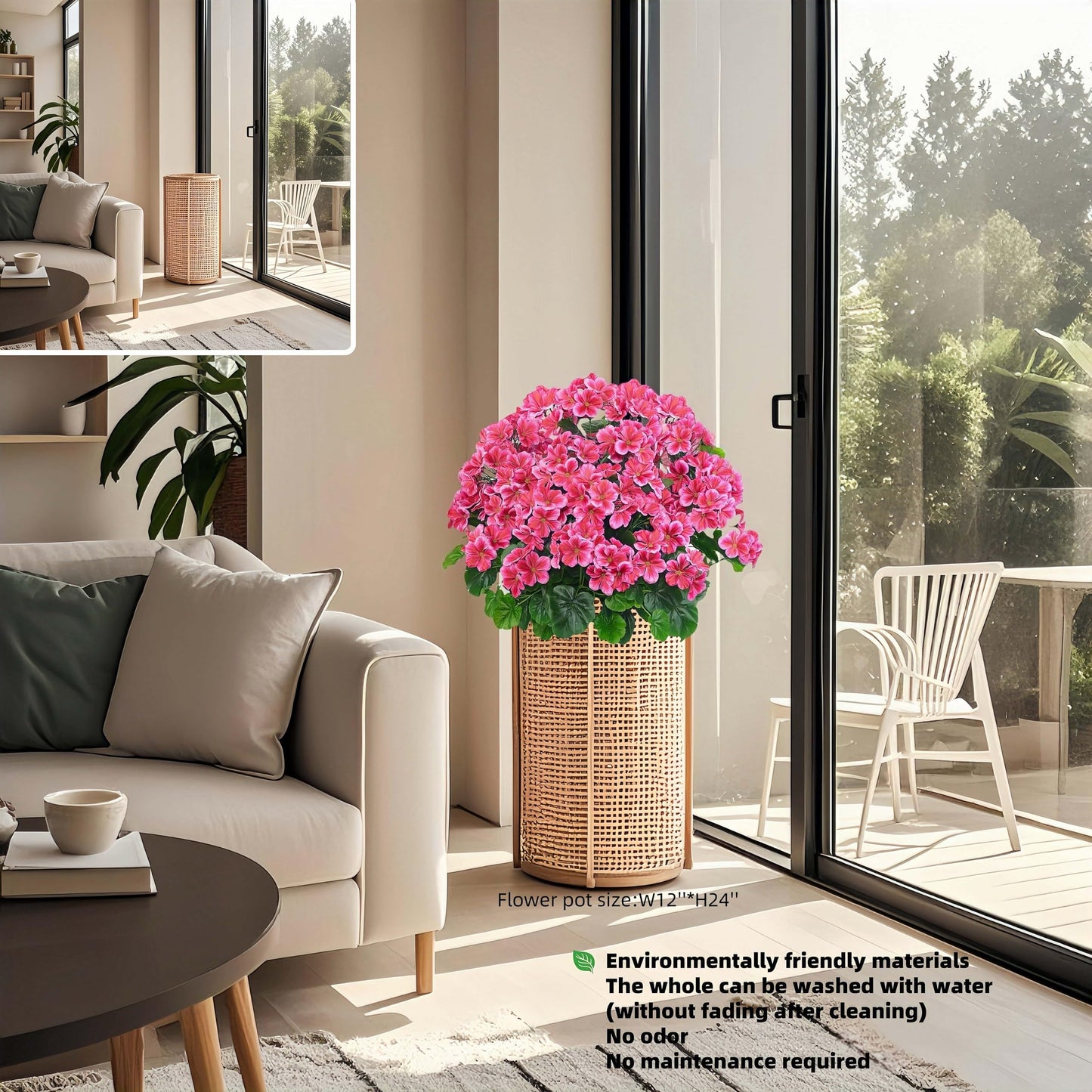 QIANYUN Artificial Geranium Bush – 20 Inch Outdoor Potted Artificial Plant for Front Porch, UV Resistant Faux Flower Bush for Garden, Yard & Patio Decor (2 Pack)