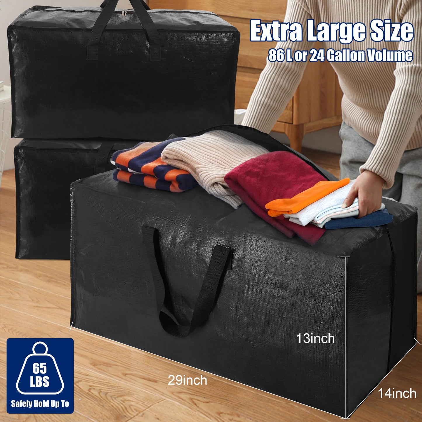 Cosy Family 8 Pack Heavy Duty Extra Large Moving Bags with Backpack Straps - Strong Handles & Zippers, Storage Totes For Space Saving, Fold Flat, Alternative to Moving Box (Set of 8, Blue)