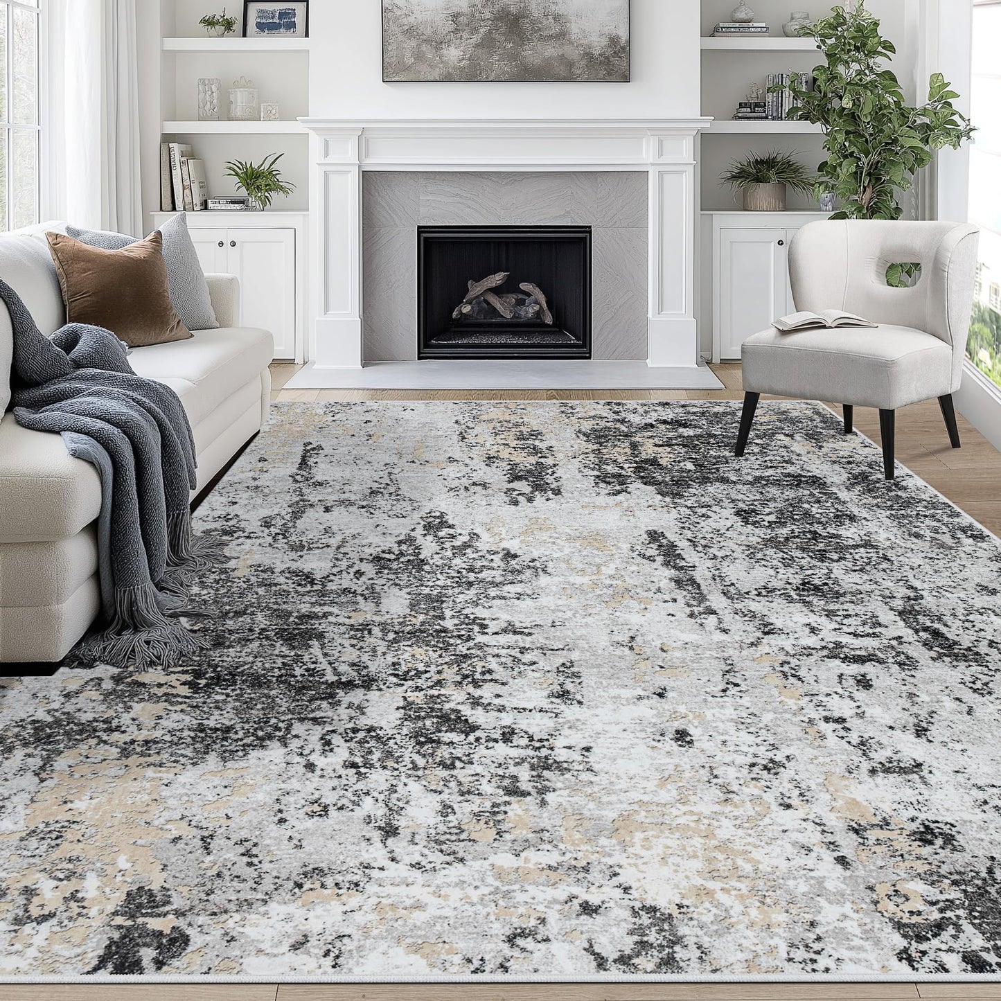 9x12 Area Rugs for Living Room Washable: Abstract Large Rug for Dining Room Bedroom Carpet Non Slip 9 by 12 Indoor Modern Nursery Home Office Blue Grey