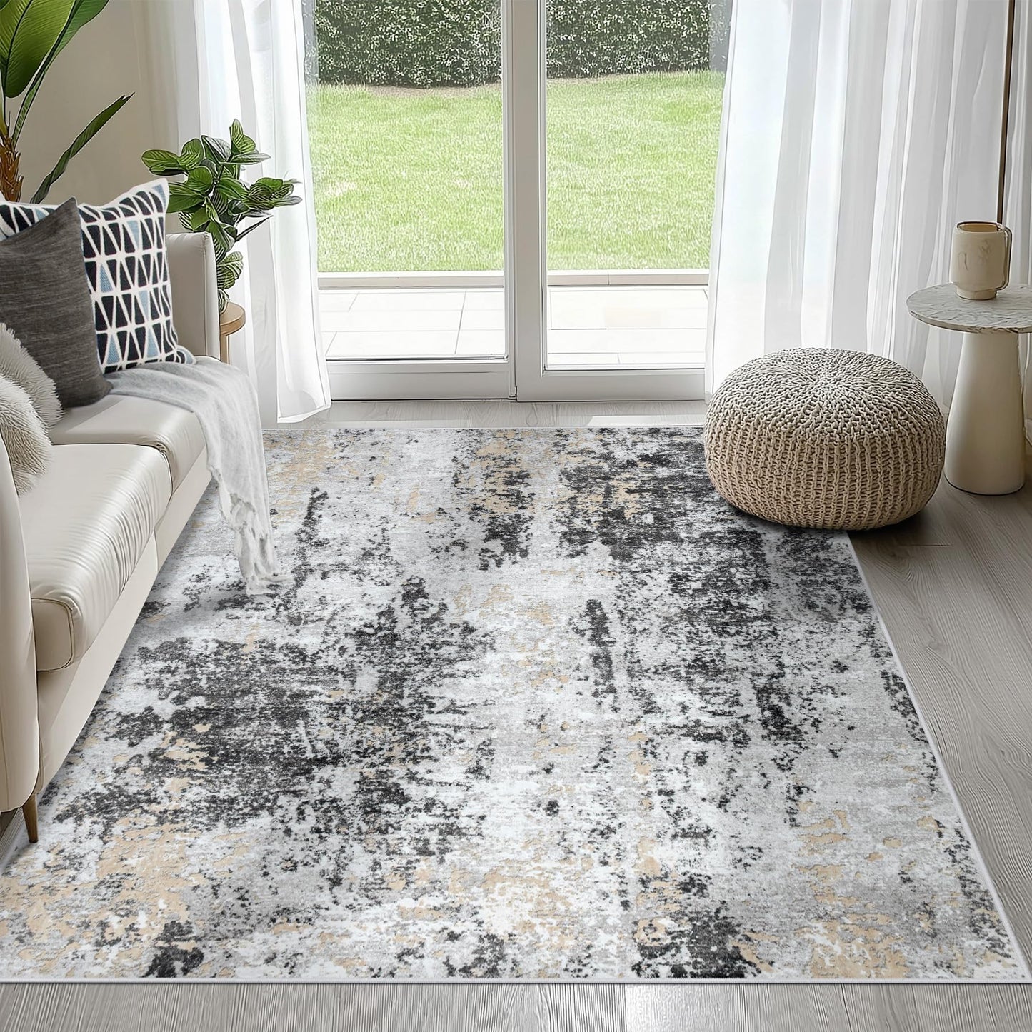 9x12 Area Rugs for Living Room Washable: Abstract Large Rug for Dining Room Bedroom Carpet Non Slip 9 by 12 Indoor Modern Nursery Home Office Blue Grey