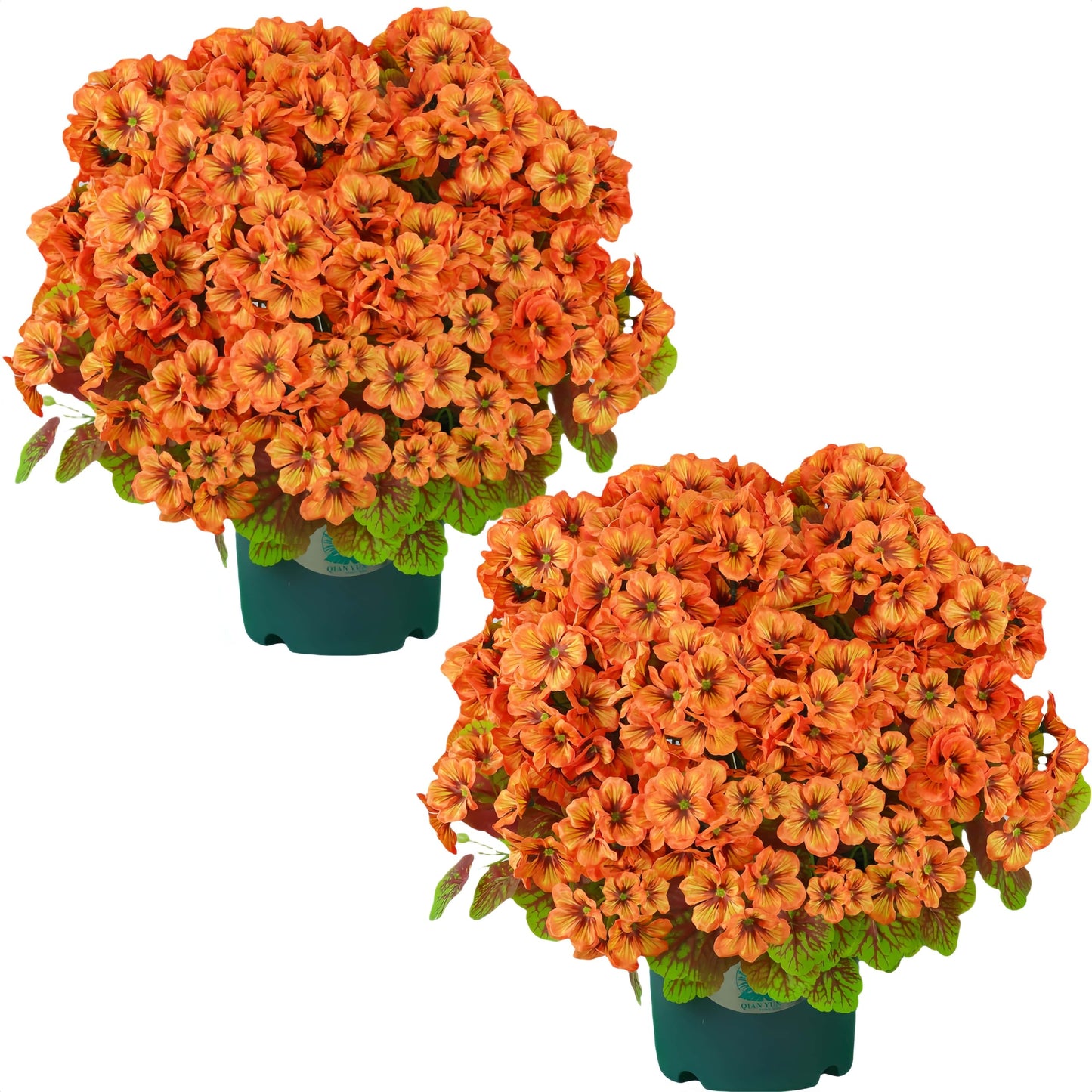 QIANYUN Artificial Geranium Bush – 20 Inch Outdoor Potted Artificial Plant for Front Porch, UV Resistant Faux Flower Bush for Garden, Yard & Patio Decor (2 Pack)