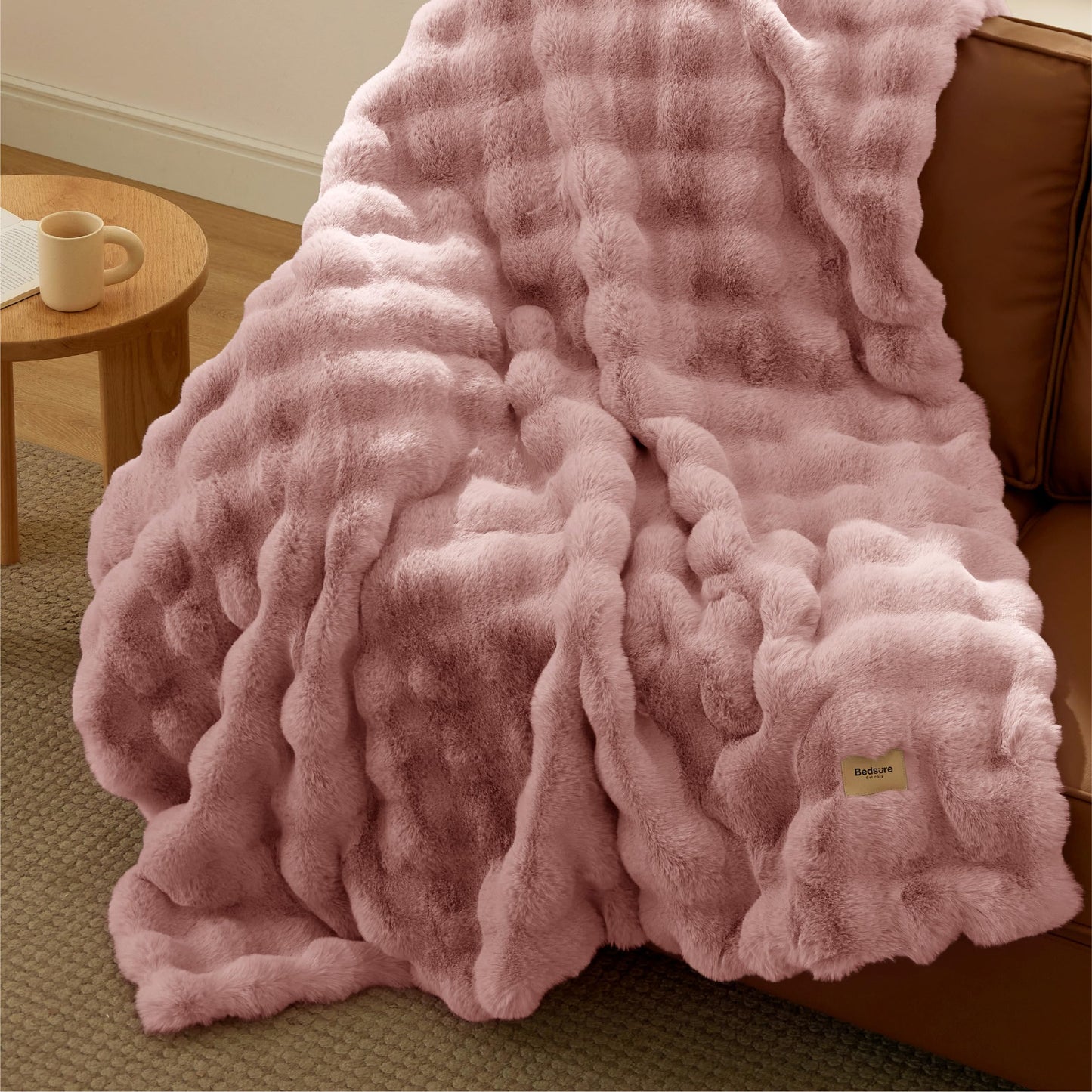 Bedsure GentleSoft Fluffy Fuzzy Tie-dye Taupe Throw Blanket for Bed, Soft Cozy Fleece Faux Fur Blanket for Couch, Taupe Room Decor Minky Velvet Sofa Cover, Women Gifts Thick Warm Plush Winter Bedding