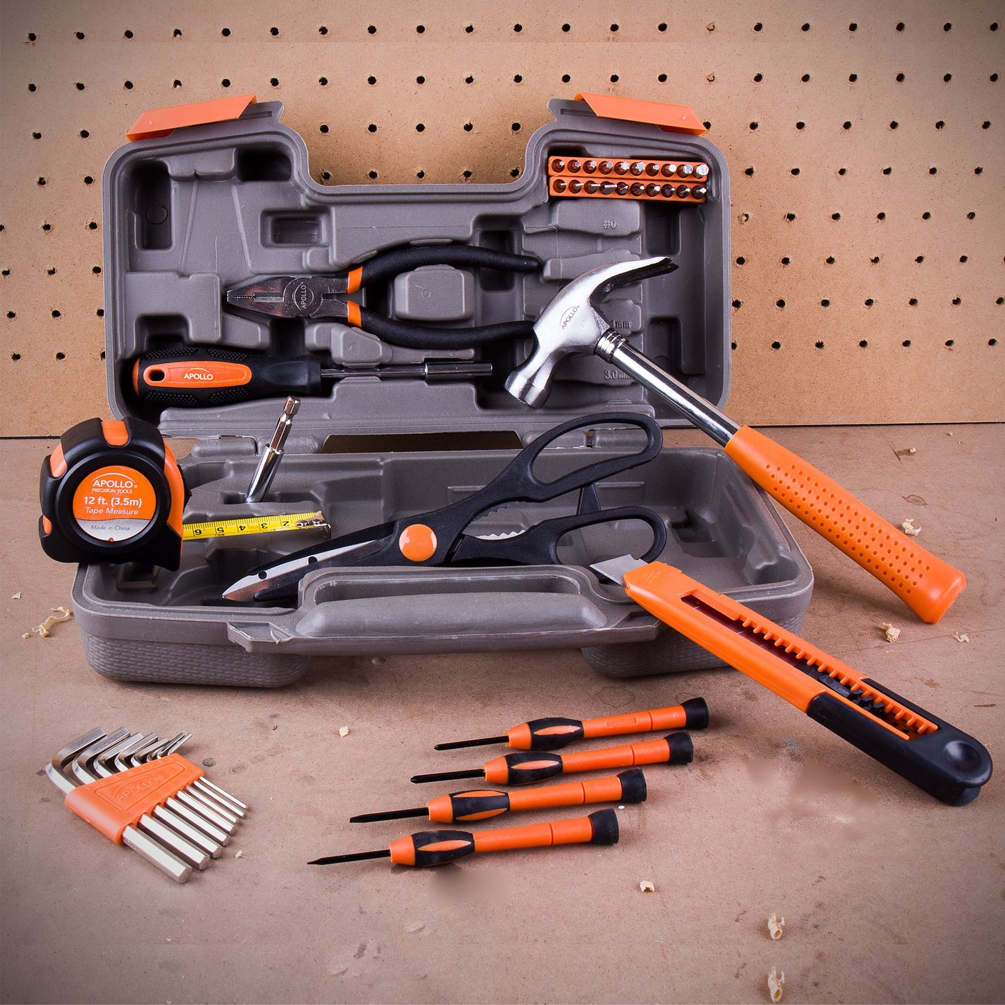 Apollo Tools Original 39 Piece General Household Tool Set in Toolbox Storage Case with Essential Hand Tools for Everyday Home Repairs, DIY and Crafts - Pink Ribbon - Pink - DT9706P