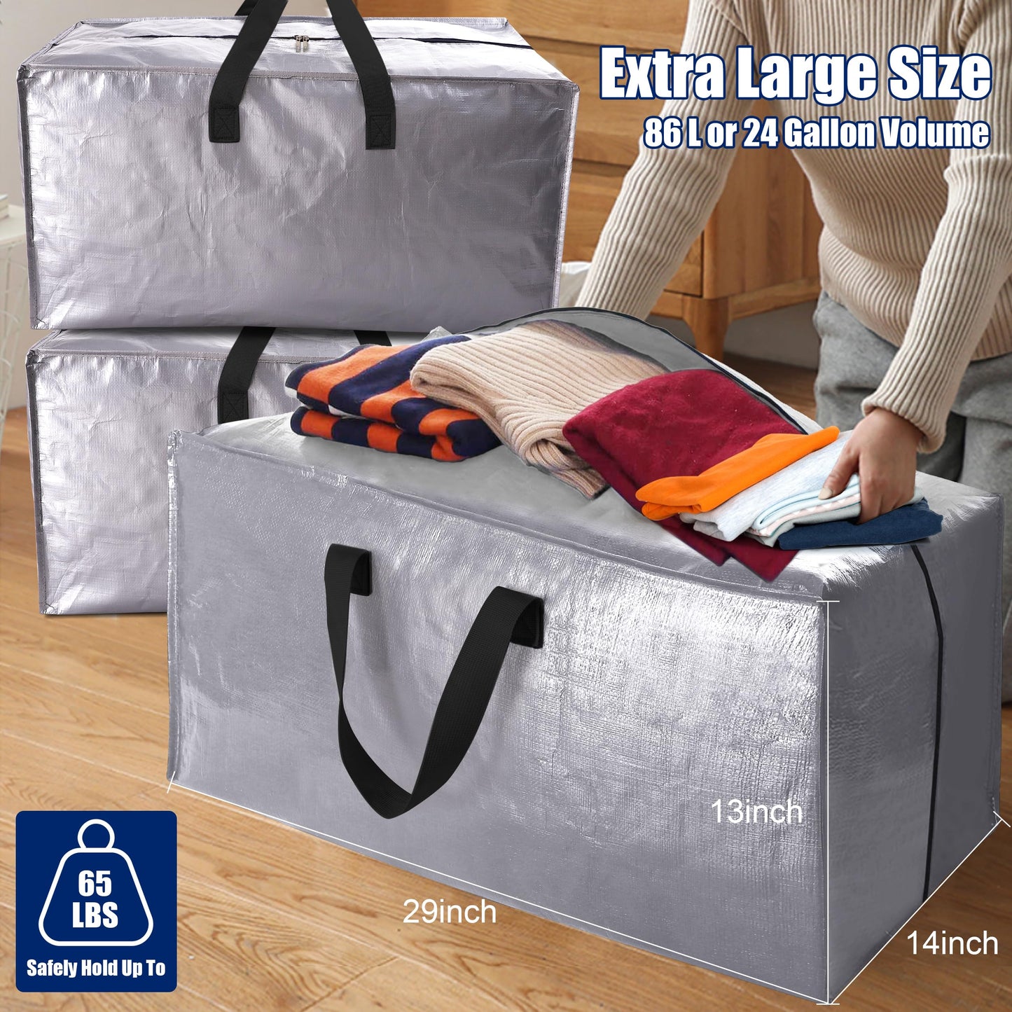 Cosy Family 8 Pack Heavy Duty Extra Large Moving Bags with Backpack Straps - Strong Handles & Zippers, Storage Totes For Space Saving, Fold Flat, Alternative to Moving Box (Set of 8, Blue)